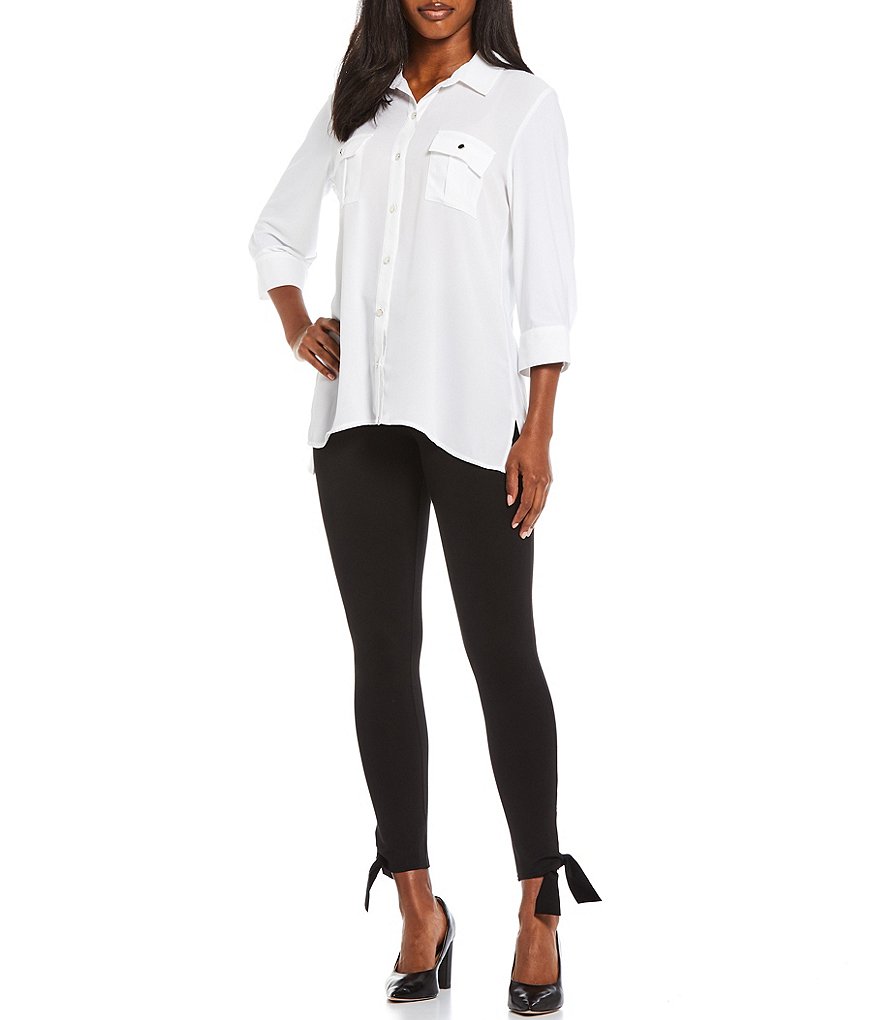 Slim Factor by Investments Solid Ponte Classic Waist Ankle with Tie Knot Hem Leggings