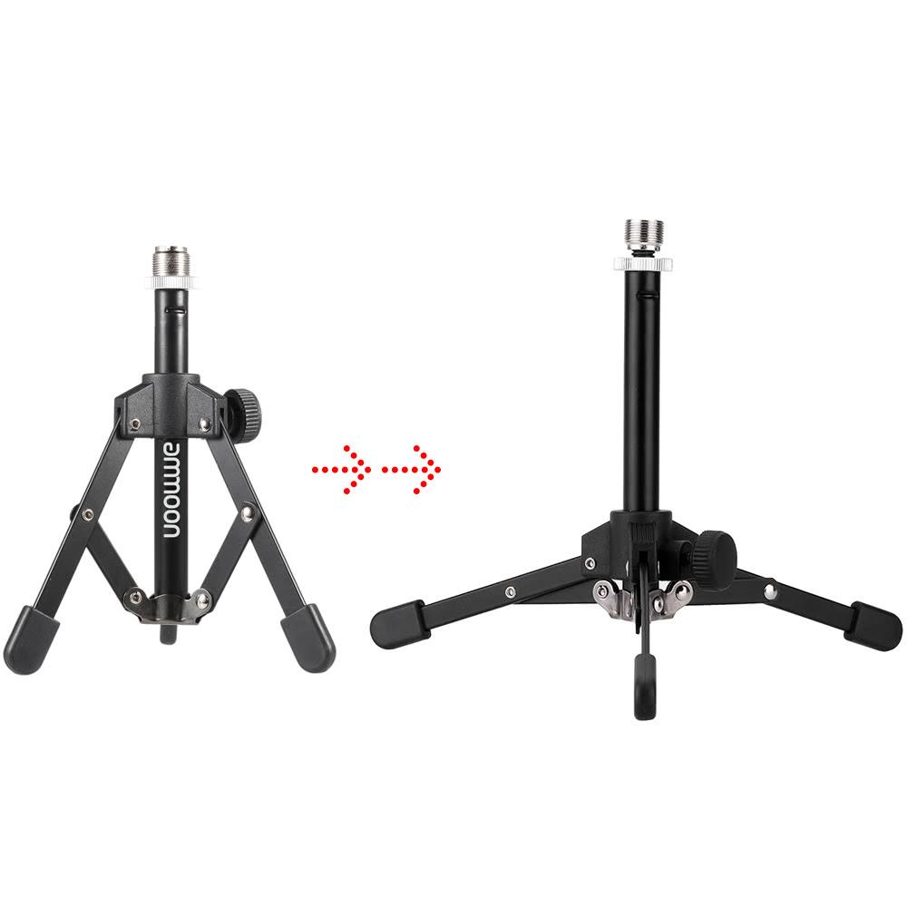ammoon MS-12 Mini Foldable Adjustable Desktop Tripod Microphone Stand with MC3 Mic Clip Holder Bracket for Meeting Lectures Podcasts