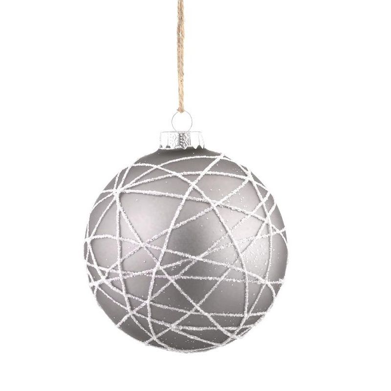 Napa Home and Garden 3.75" Glitter Iced Web Glass Ball Christmas Ornament - Gray/White