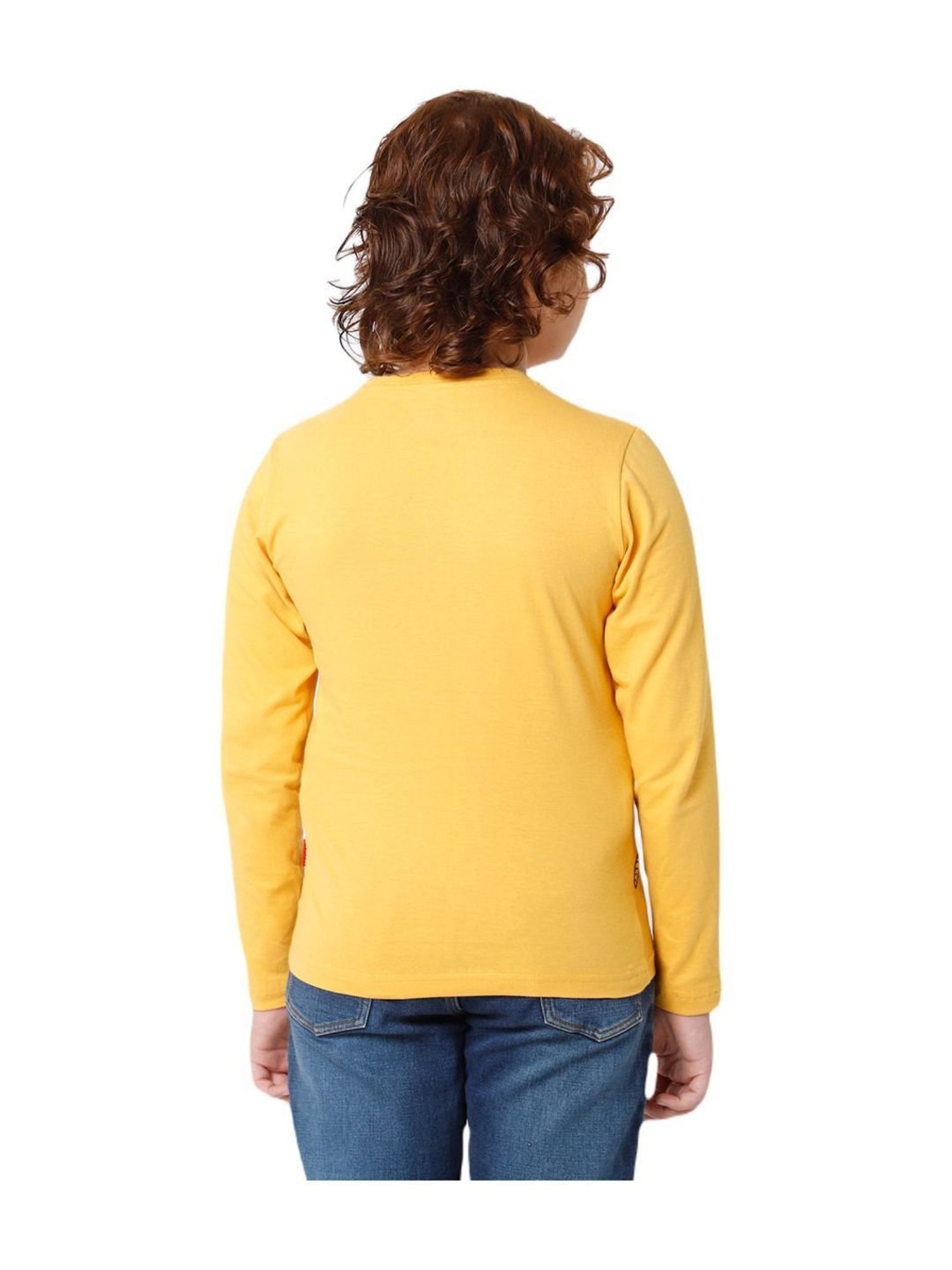 Proteens Kids Mustard Yellow Cotton Printed Full Sleeves T-Shirt