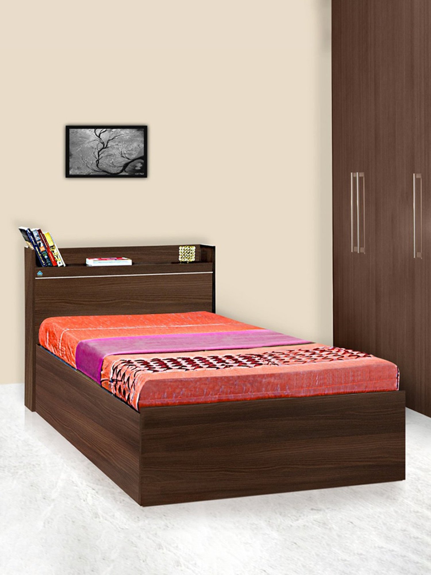 Delite Kom Cherry Acacia Dark Engineered Wood Single Box Bed