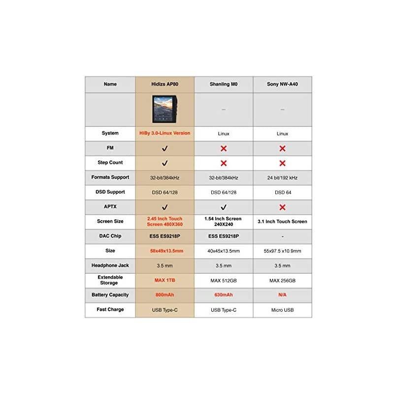 AP80 High Resolution Lossless MP3 Music Player with LDAC/aptX/FLAC/Hi-Res Audio/FM Radio, Hi-Fi Bluetooth Audio Player with Full Touch Screen (Black)