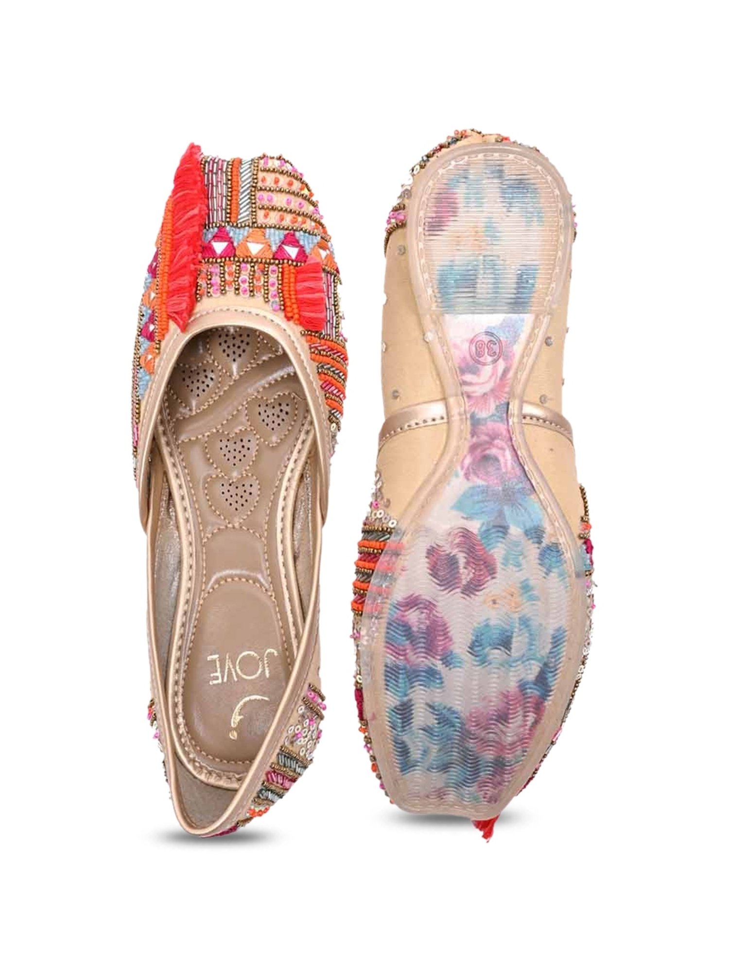 Jove Women's Beige Ethnic Juttis