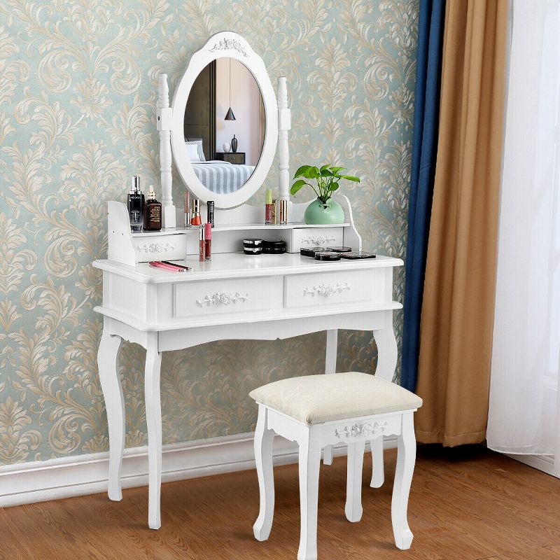 Costway White Vanity Makeup Dressing Table Jewelry Storage Stool