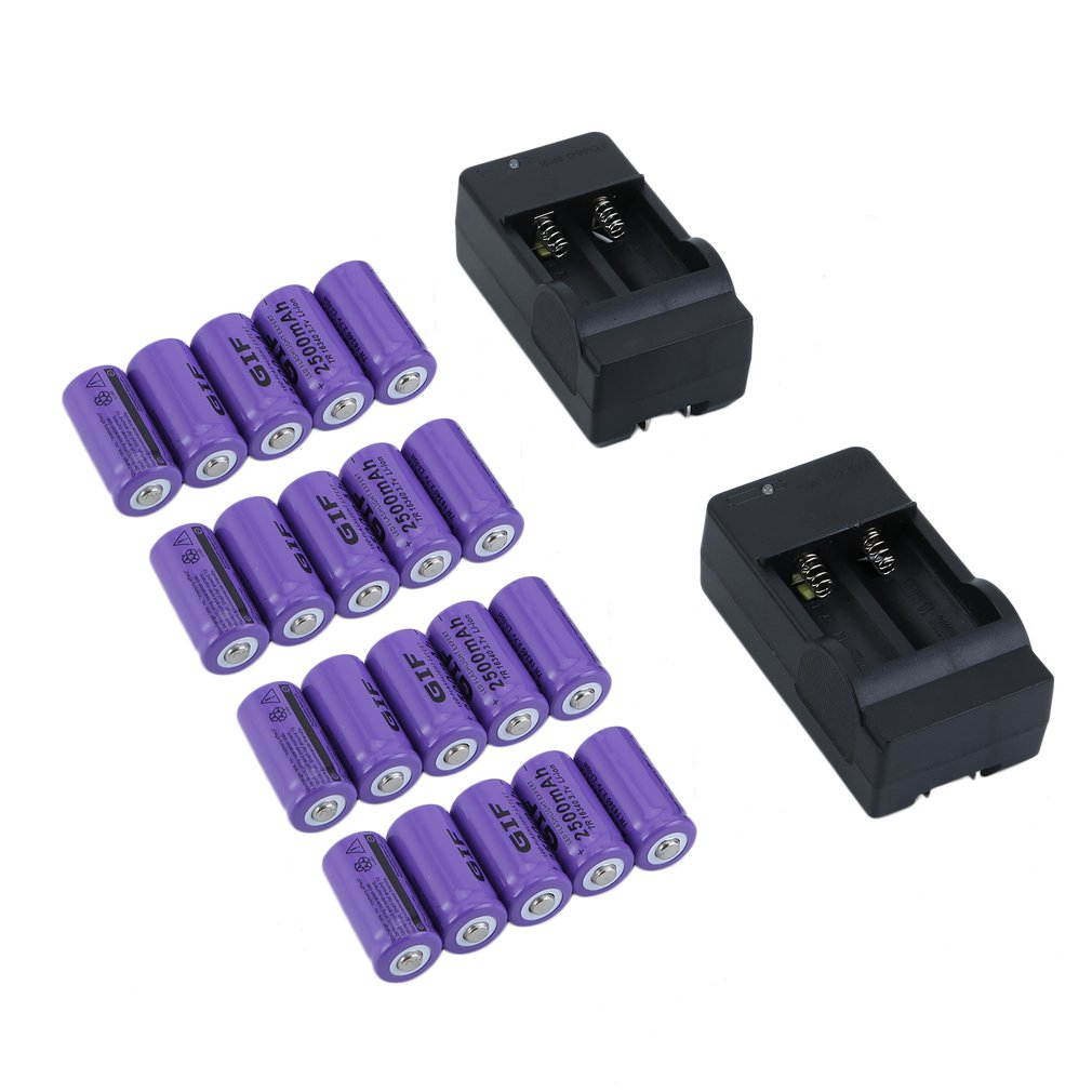 20pcs 2500mAh-GTF Rechargeable Batteries 16340 3.7V Set With 2 Chargers For Netgear Arlo Security Camera