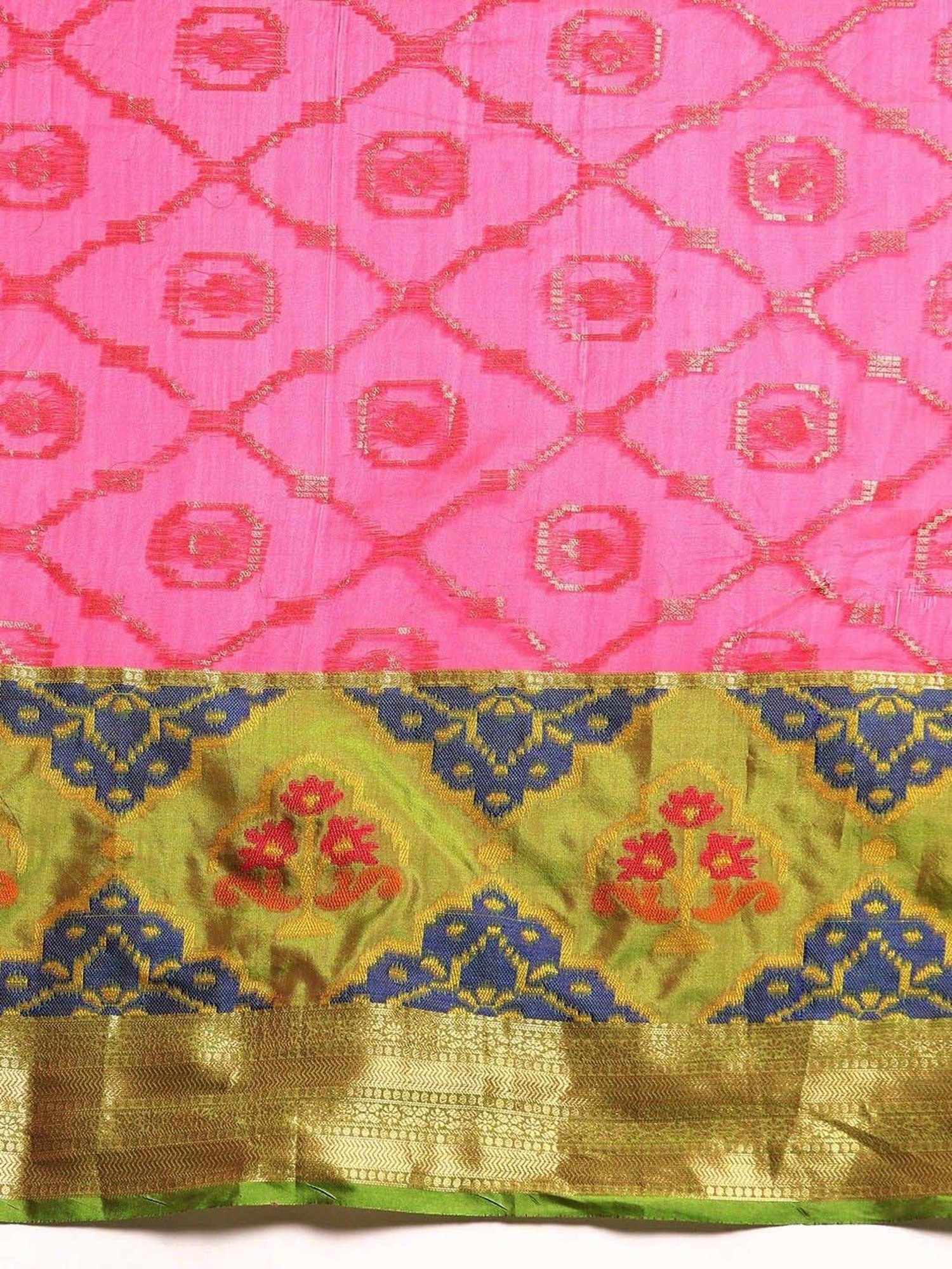 Silk Land Pink & Green Woven Saree With Unstitched Blouse