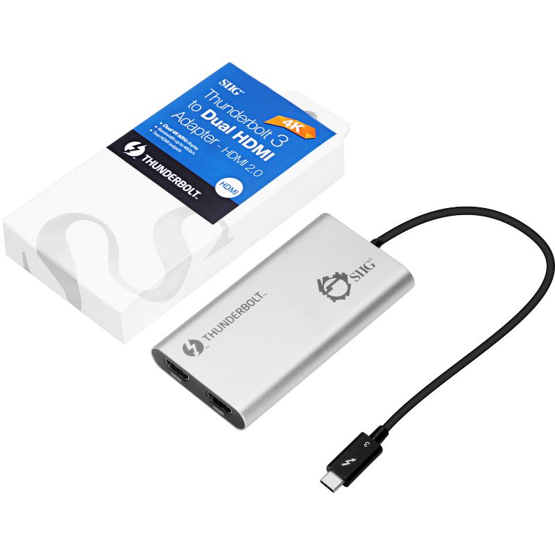 SIIG Thunderbolt 3 to Dual HDMI 2.0 Port Display Adapter at 4K 60Hz - Intel Thunderbolt 3 Certified - Windows/MacBook Pro/Chromebook/XPS/Surface Book