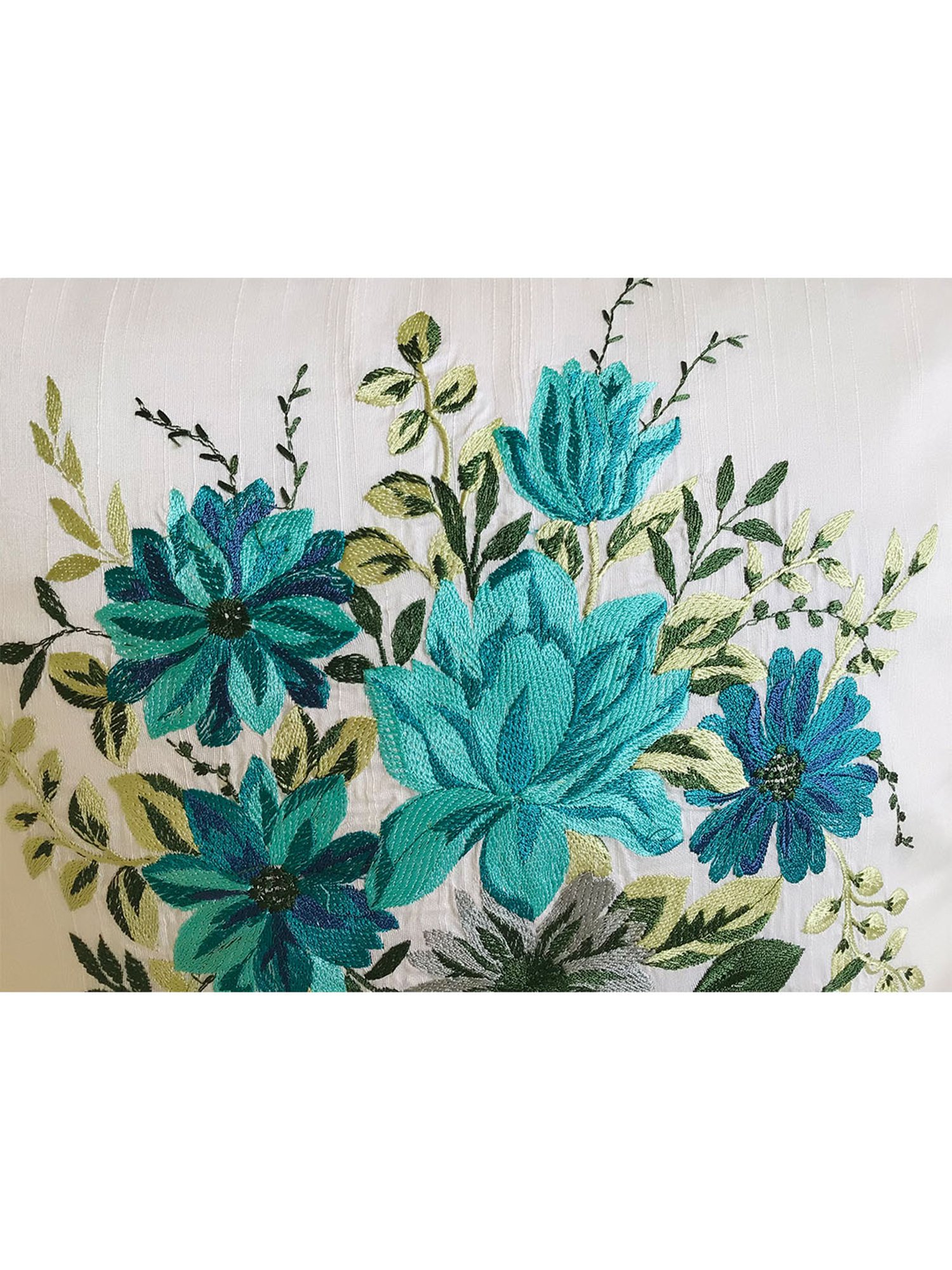 TARA Sparkling Homes Gardens of Florence Blue Cotton Silk Embroidery Cushion Cover