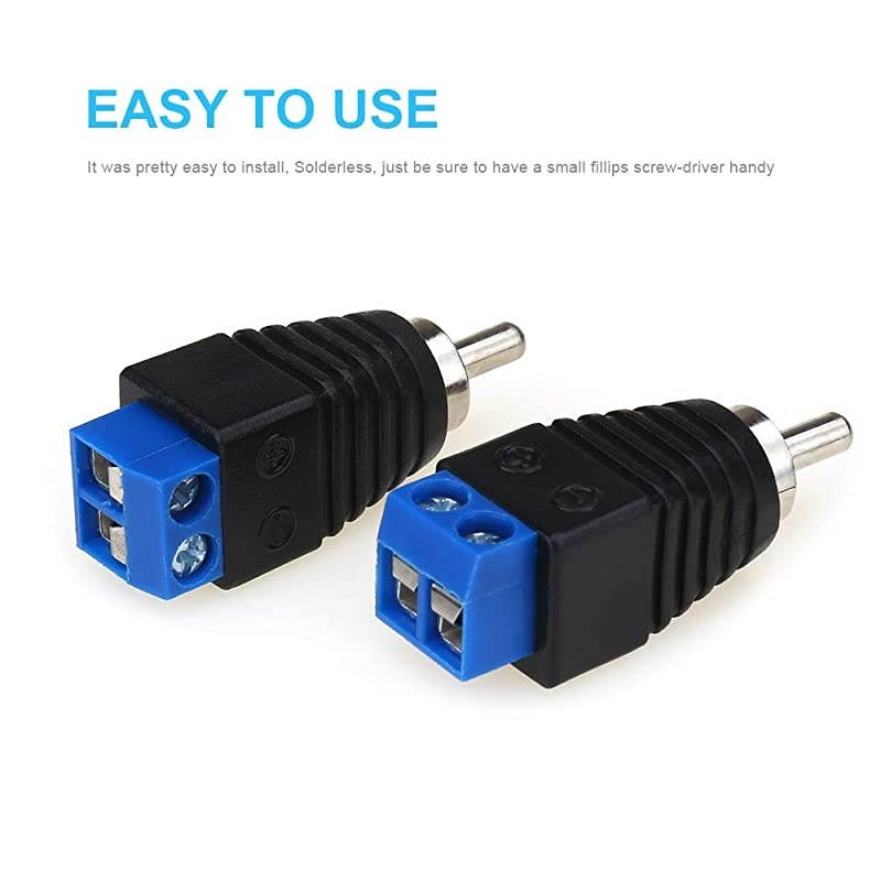 RCA Male Plug Connectors Solderless Adapter RCA Plug for AV Screw Terminal AudioVideo Speaker CCTV Applications RCA Cable Blue 2PCS