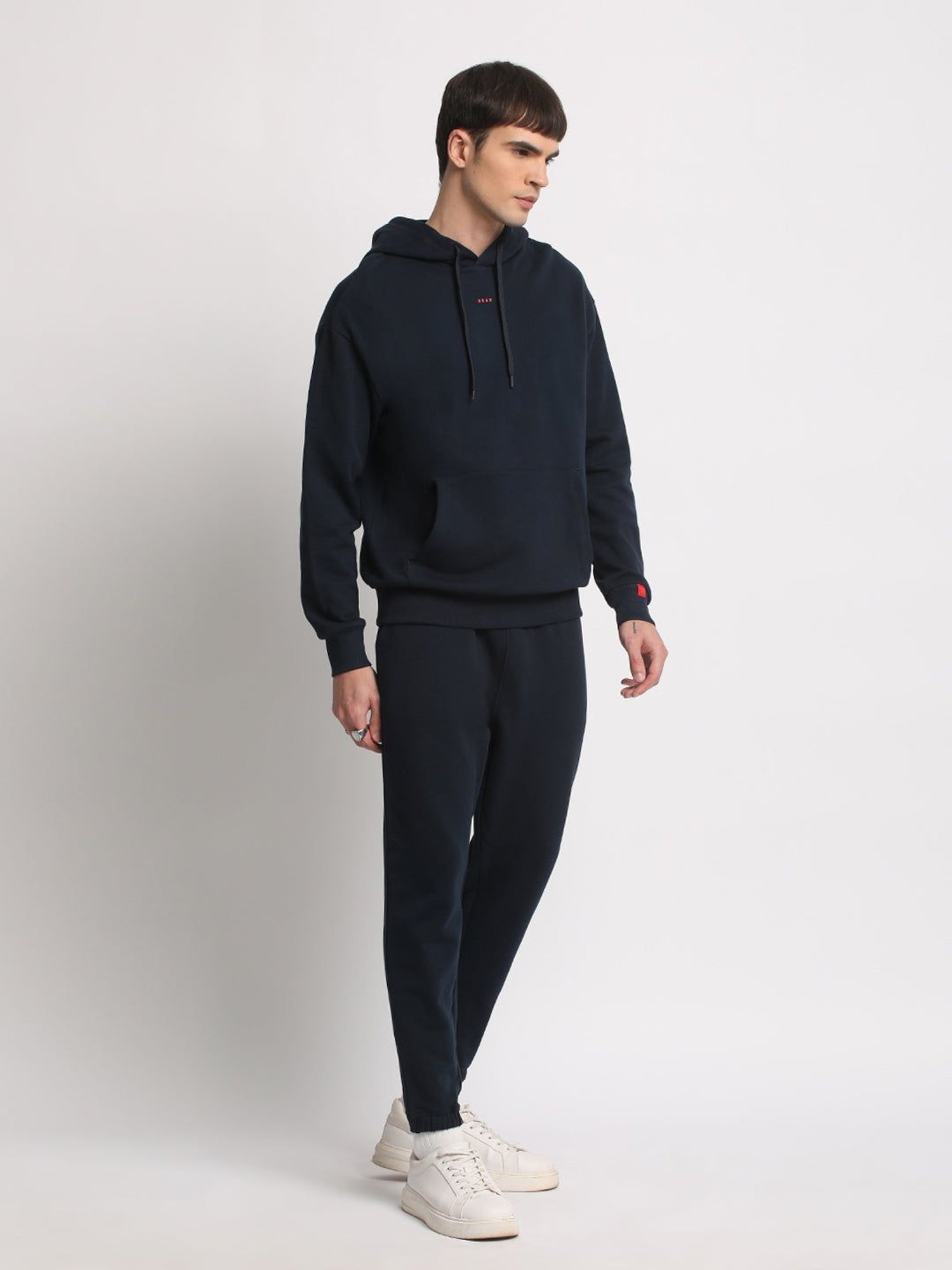 The Bear House Blue Cotton Regular Fit Hooded Sweatshirt