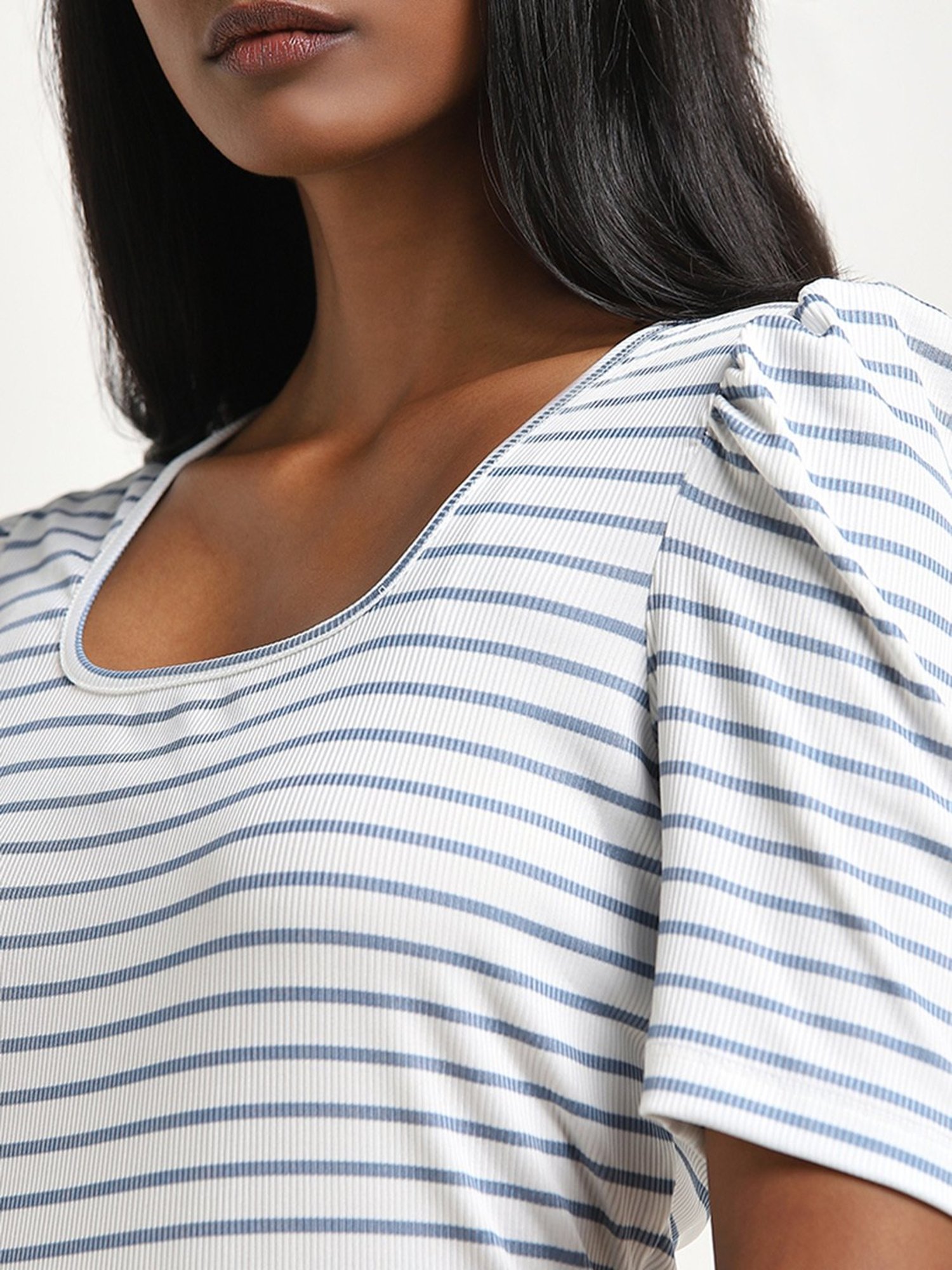 Wardrobe by Westside White & Blue Striped Knitted Top