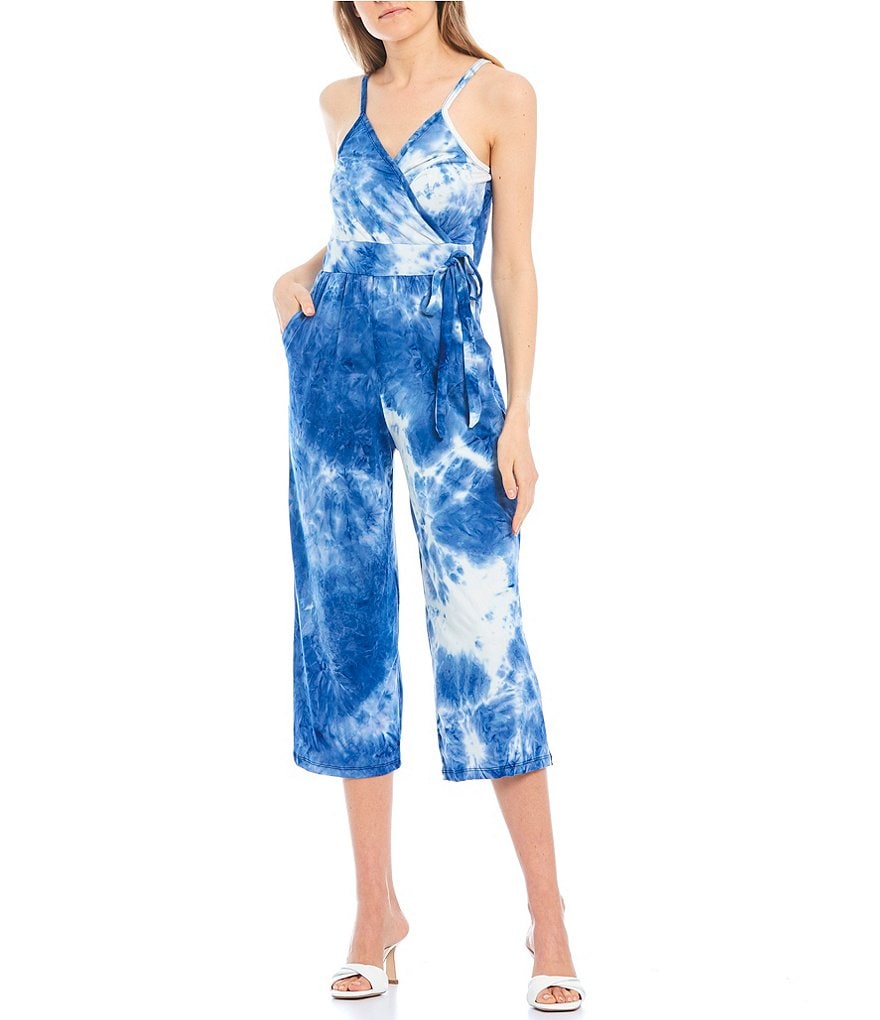 Stilletto's Tie-Dye Faux Wrap Culotte Jumpsuit