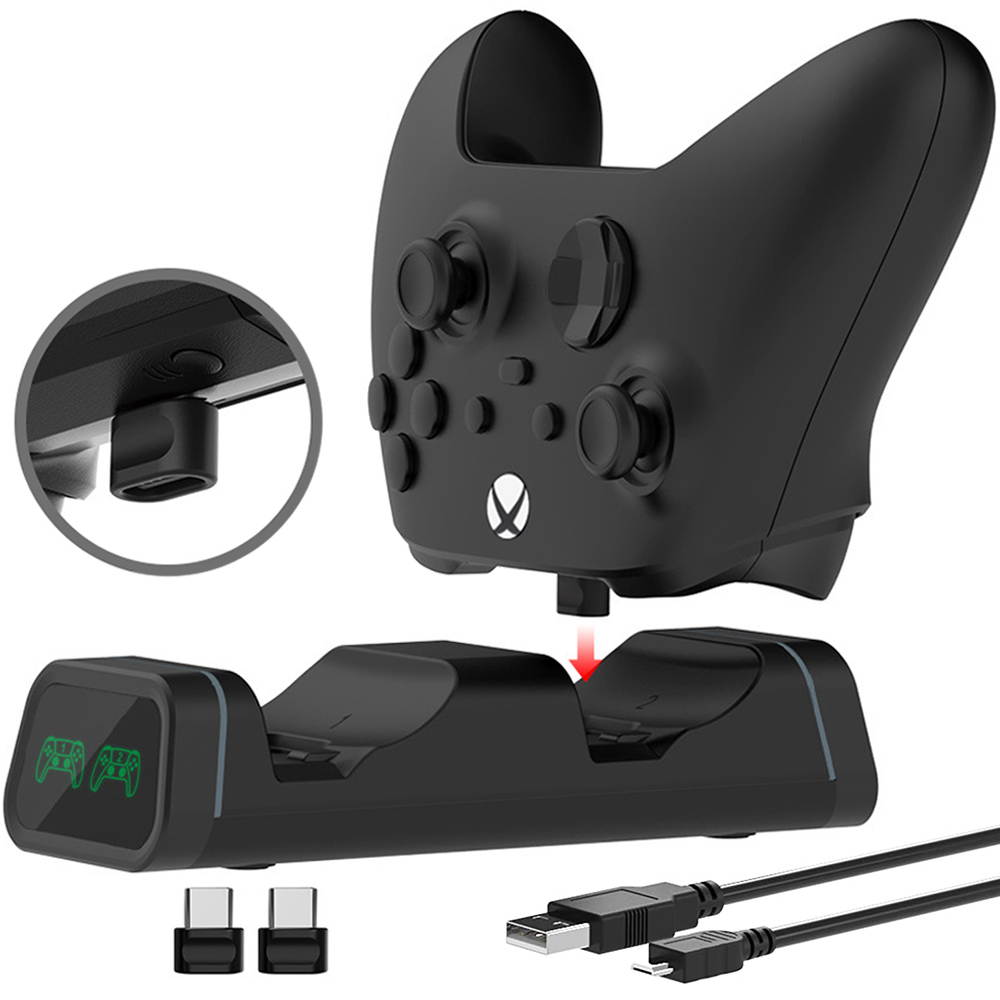 Dualsense Charging Station for Playstation 5, Megadream Dual Charging Dock Controller Charger Compatible with Xbox Series X/S, Xbox Elite 2, Google, Switch Pro, with 2 Type C Adapters & LED Indicator