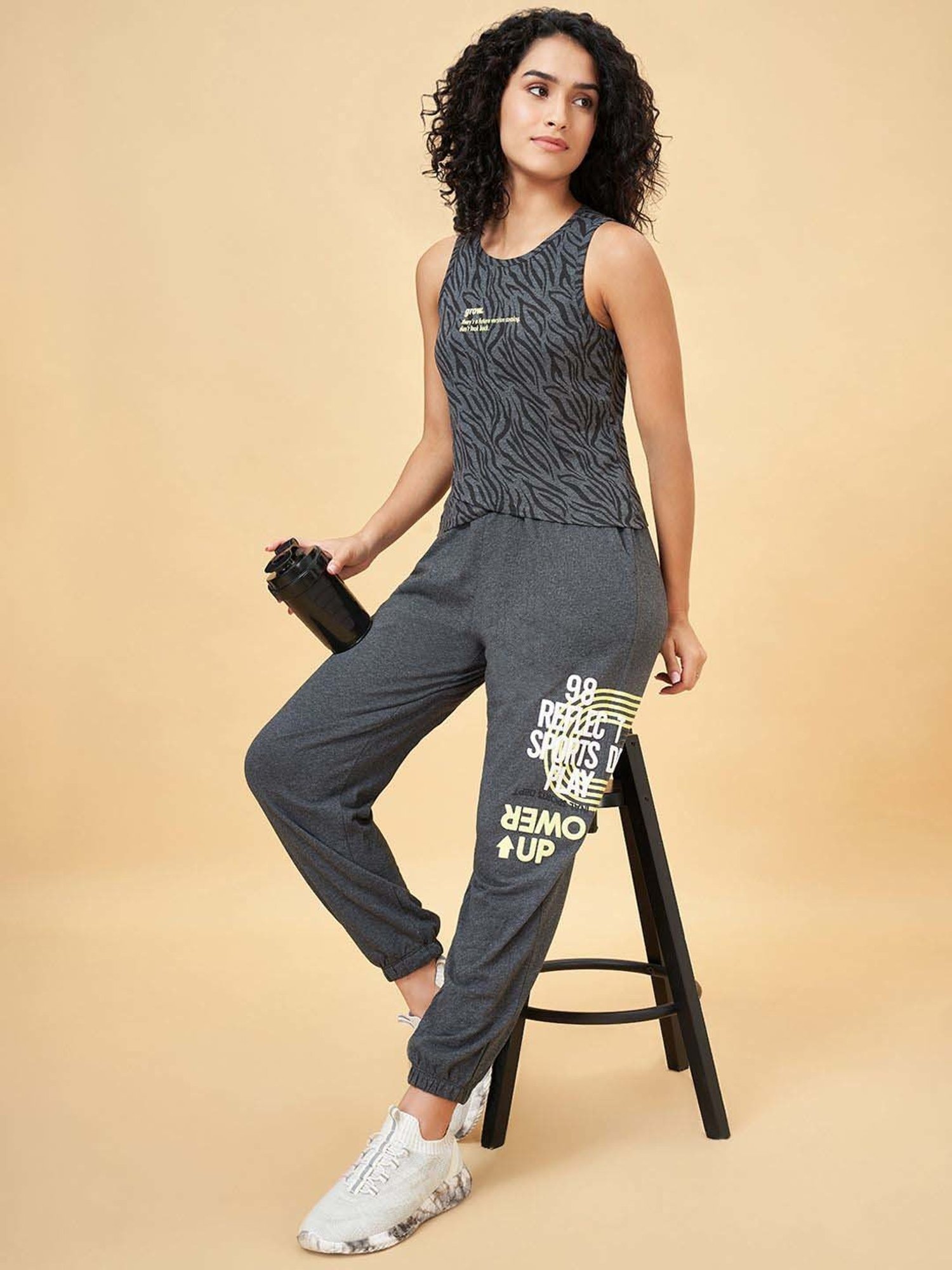 Ajile by Pantaloons Black Cotton Printed Tank Top