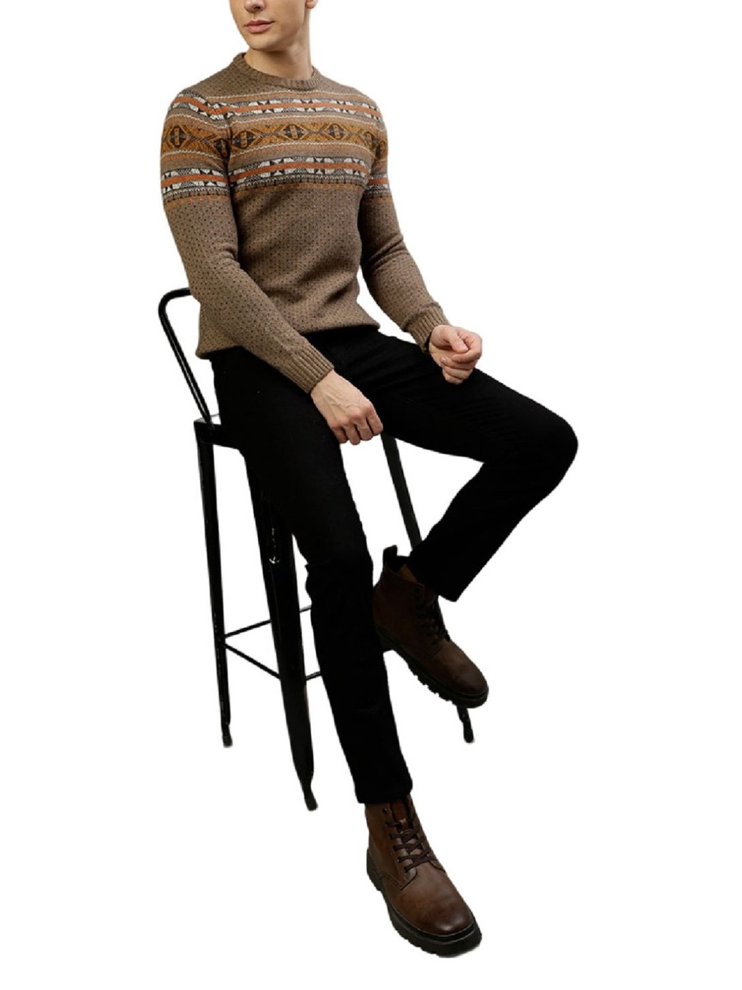 Lindbergh Beige Regular Fit Self Pattern Sweaters