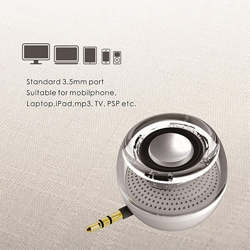 Portable Speaker,  Crystal 3W 27mm 8O Mini Wireless Speaker with 3.5mm Aux Audio Jack Plug in Clear Bass Micro USB Port Audio Dock for Smart Phone, for Pad, Computer (White)