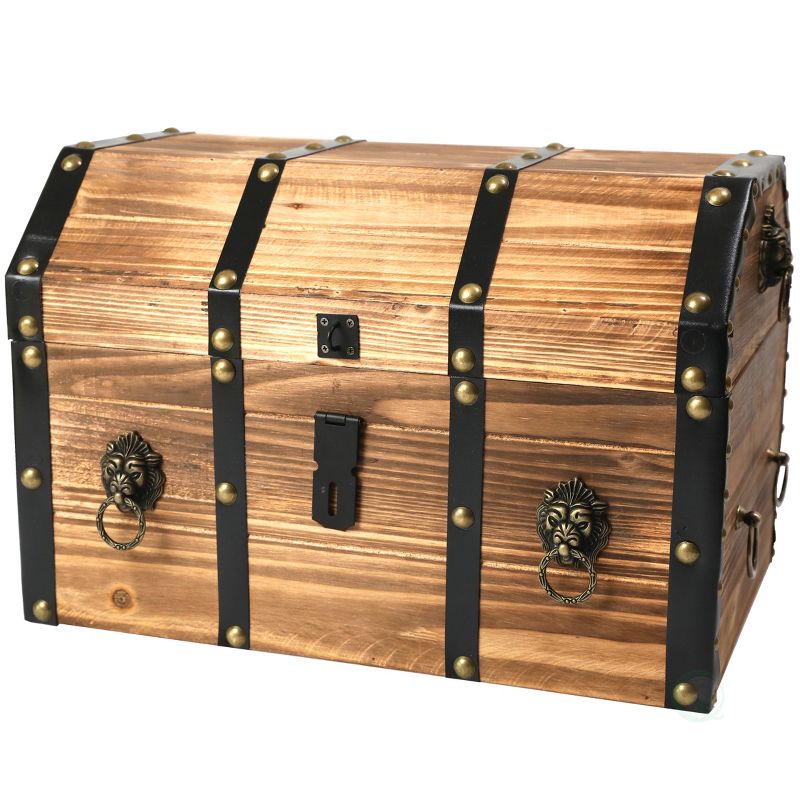 Vintiquewise Large Wooden Pirate Lockable Trunk with Lion Rings