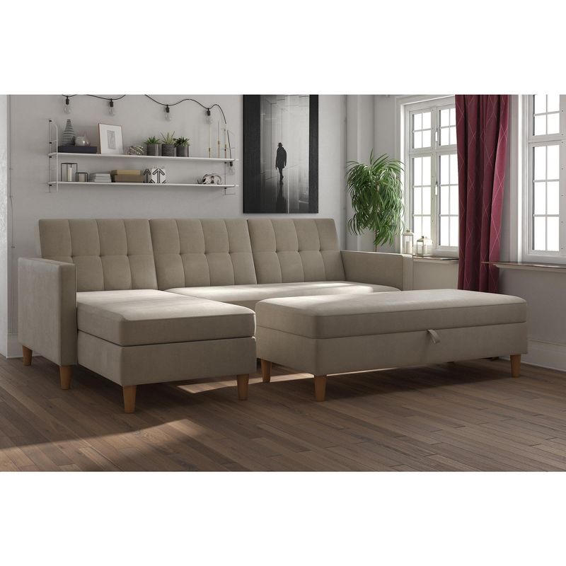 3pc Hartford Storage Sectional Futon and Hartford Storage Ottoman Tan - Dorel Home Products