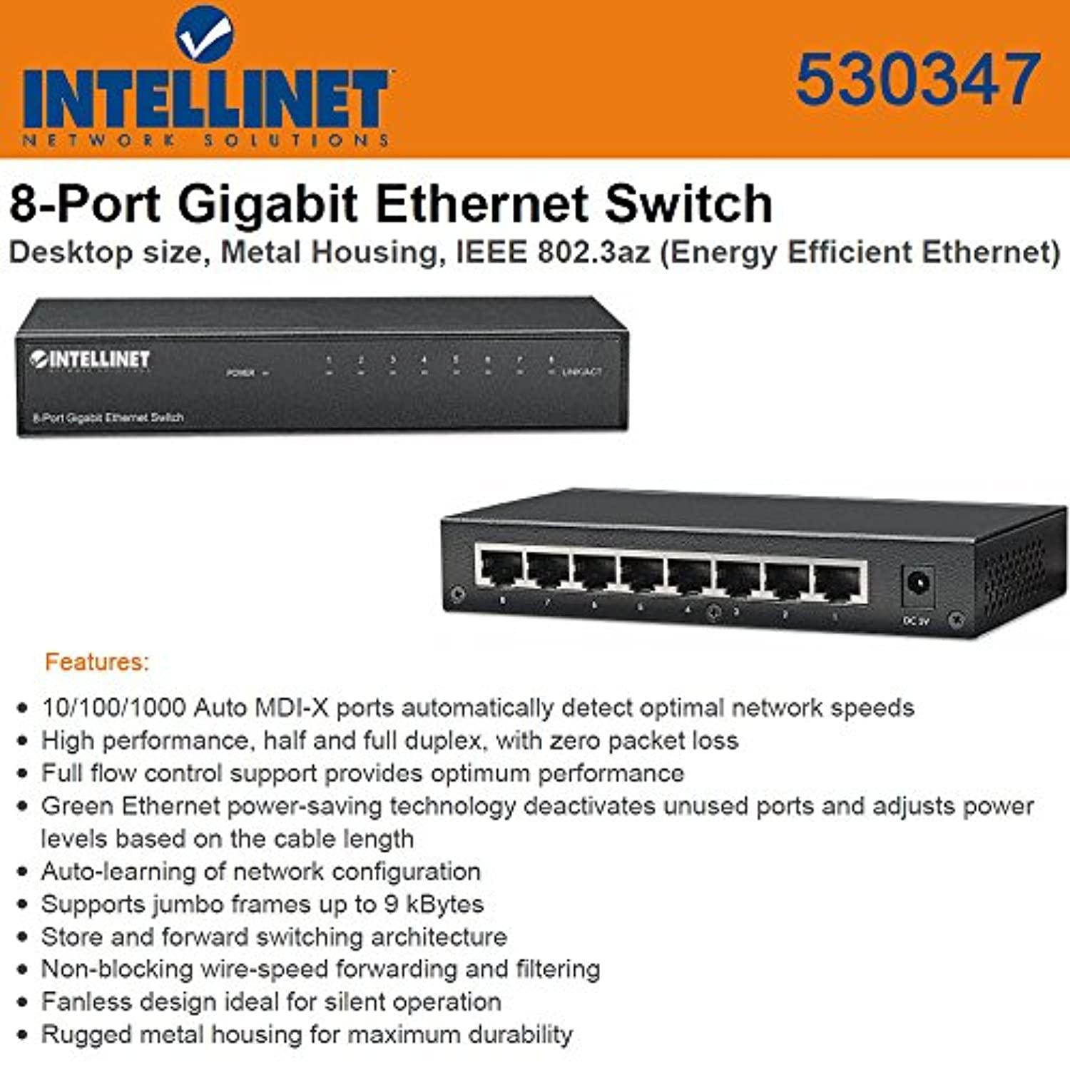 intellinet network solutions 530347 ethernet switch - 8 port - 8 x 10/100/1000base-t