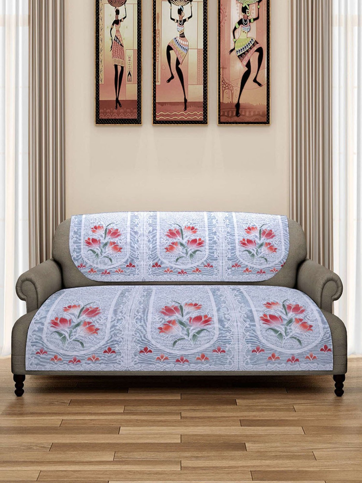 Nestasia Red & Cream Chevron Cotton Knitted Throw blanket with texture for Living Room or Bedroom