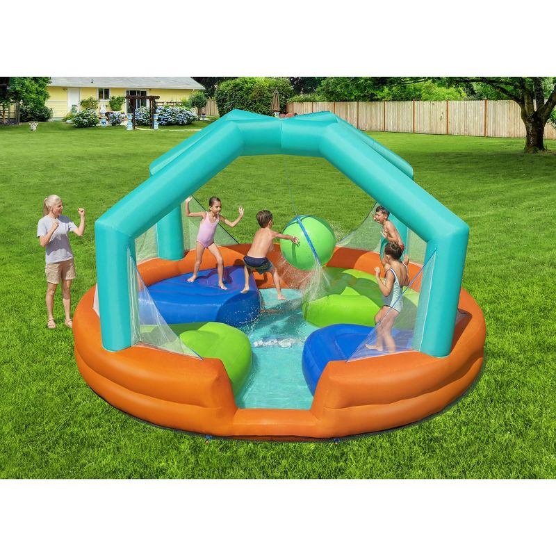 H2OGO! 53384E Dodge and Drench 14.75 x 14.75 x 8.75 Foot Kids Inflatable Large Outdoor Play Bounce House Game and Water Park Toy