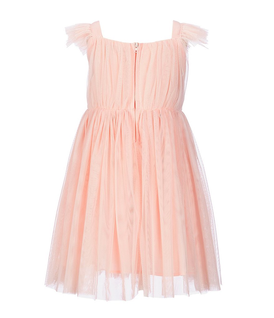 Rare Editions Little Girls 2T-6X Bow-Waist Satin/Jacquard-Stripe Hi-Low Ballgown