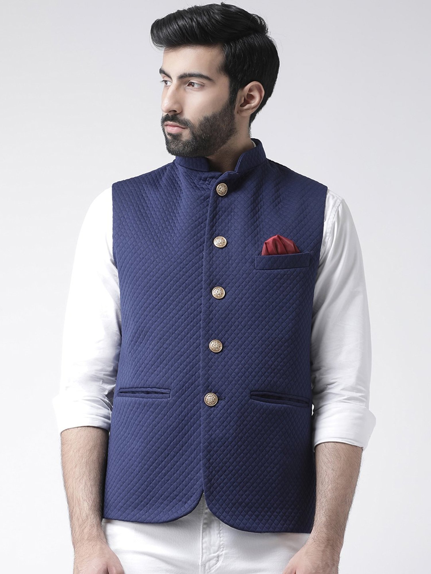 Hangup Plus Navy Regular Fit Self Design Nehru Jacket