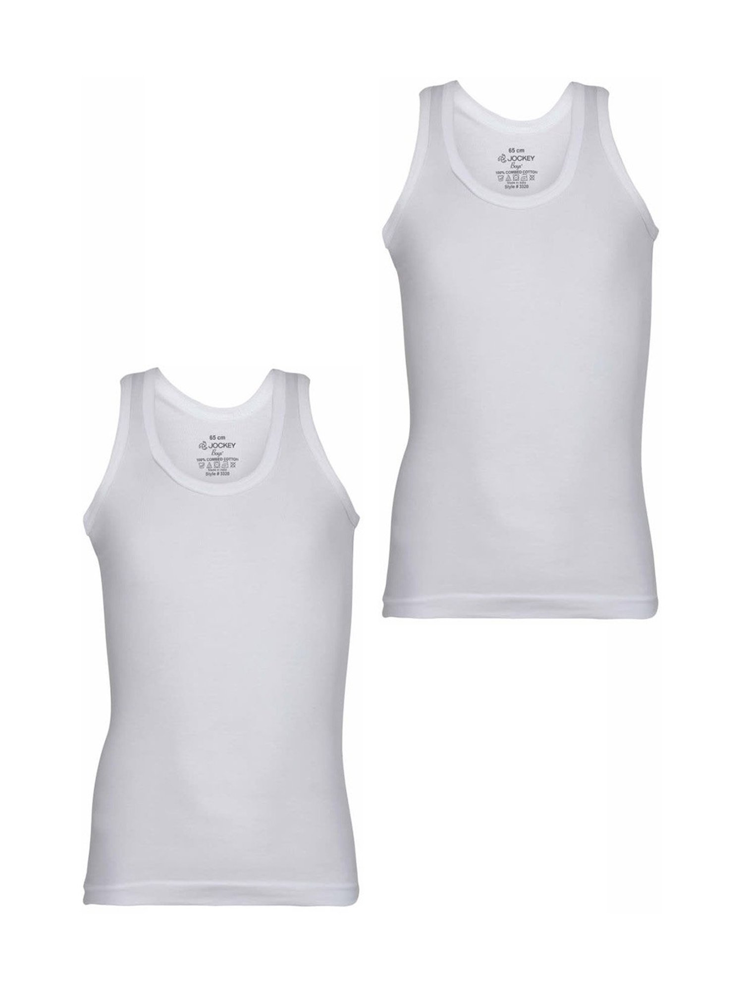 Jockey Kids White Cotton Vests - Pack of 2