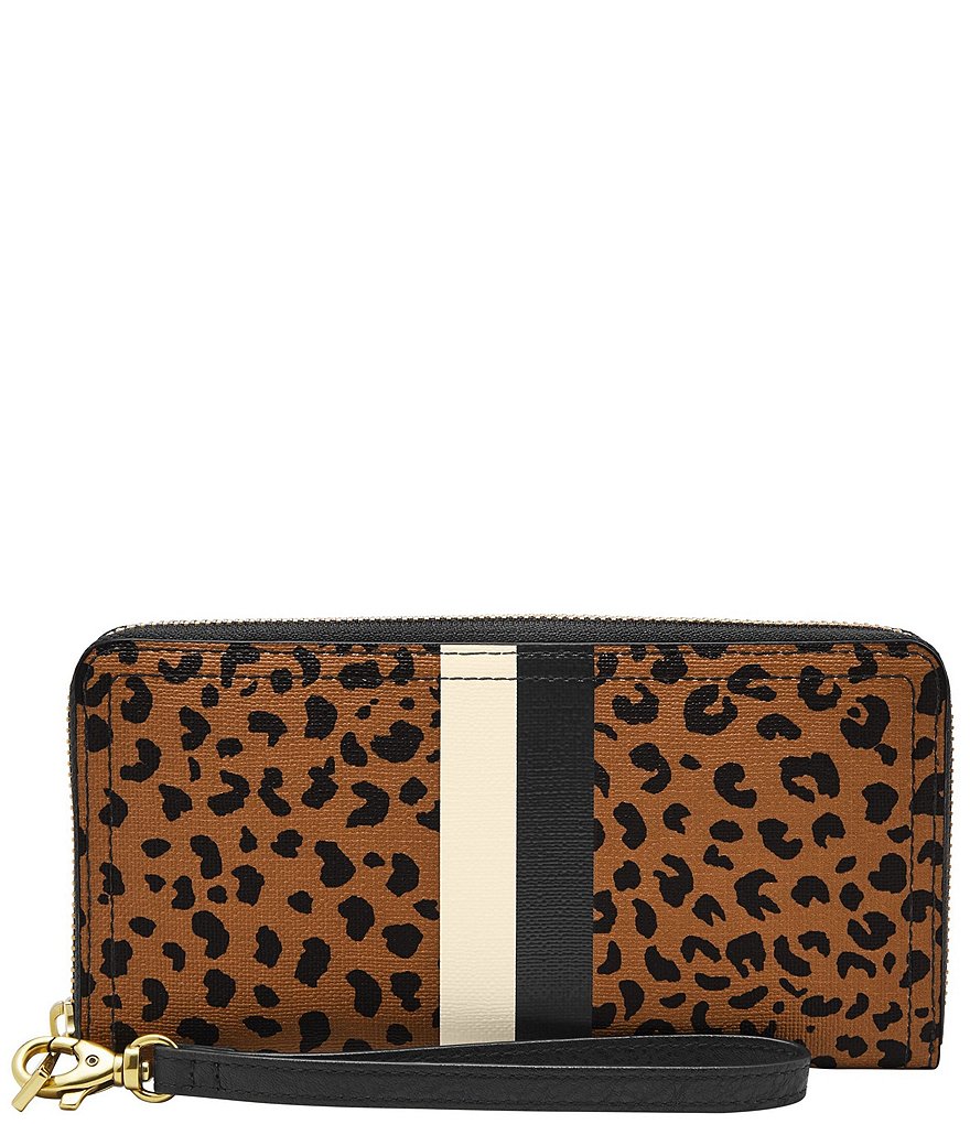 Fossil Logan RFID Cheetah Zip Around Clutch Wallet