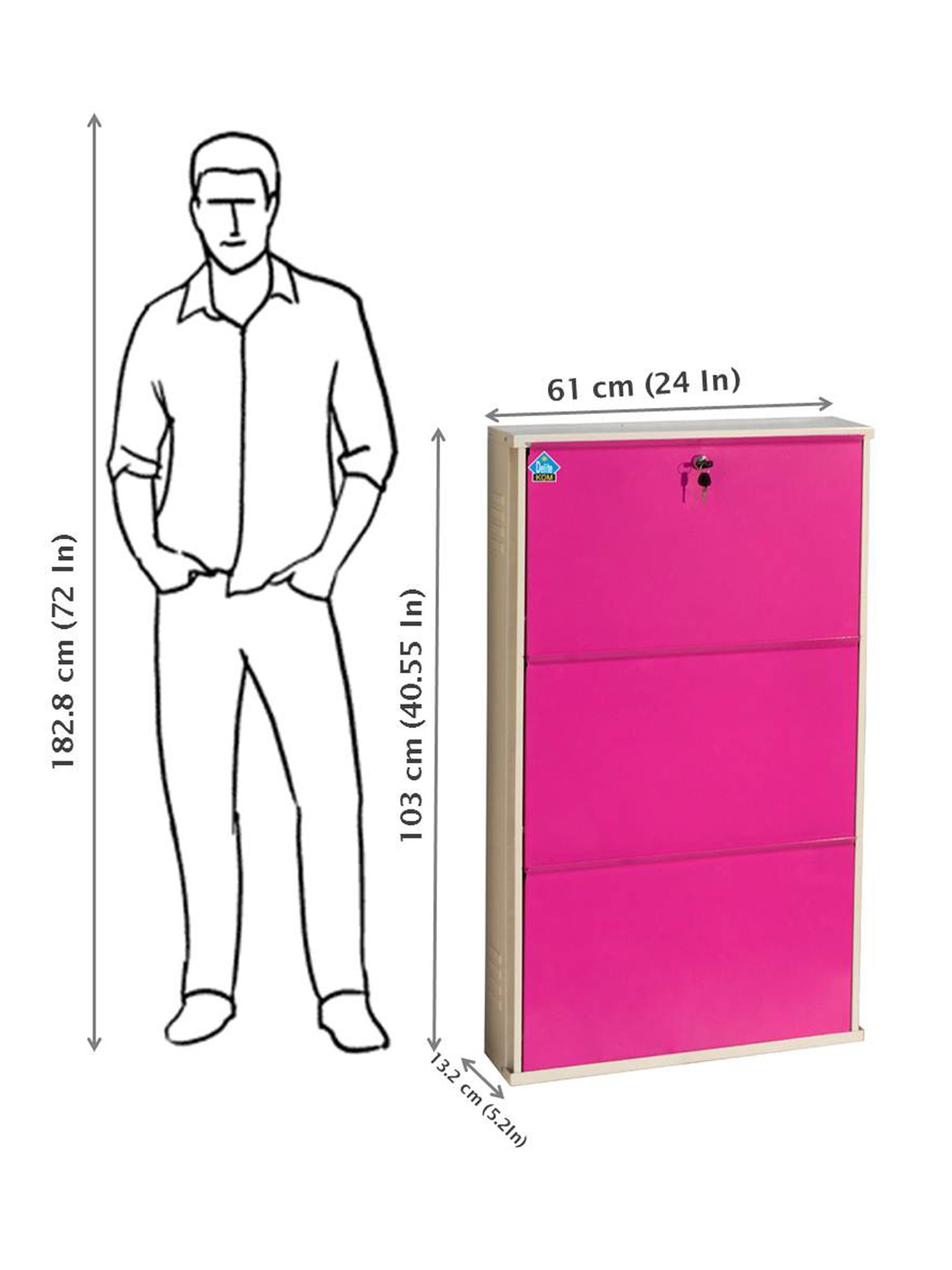 Delite Kom Metal Shoe Rack - 24" 3 Shelf, Ivory Pink, PowderCoat, Wall Mount, DIY