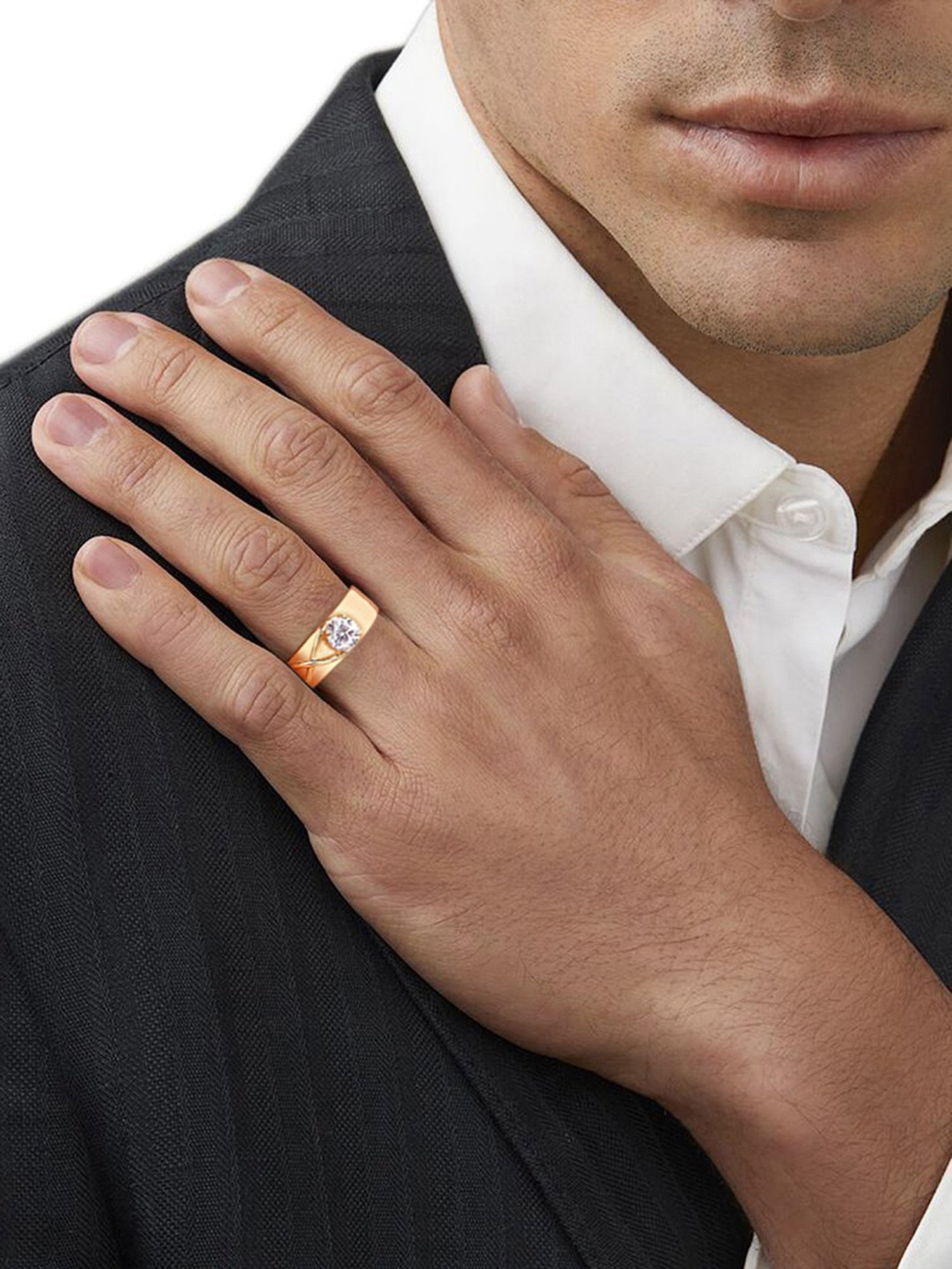 March by FableStreet 18K Gold-Plated Adjustable Solitaire Men's Ring in 925 Silver