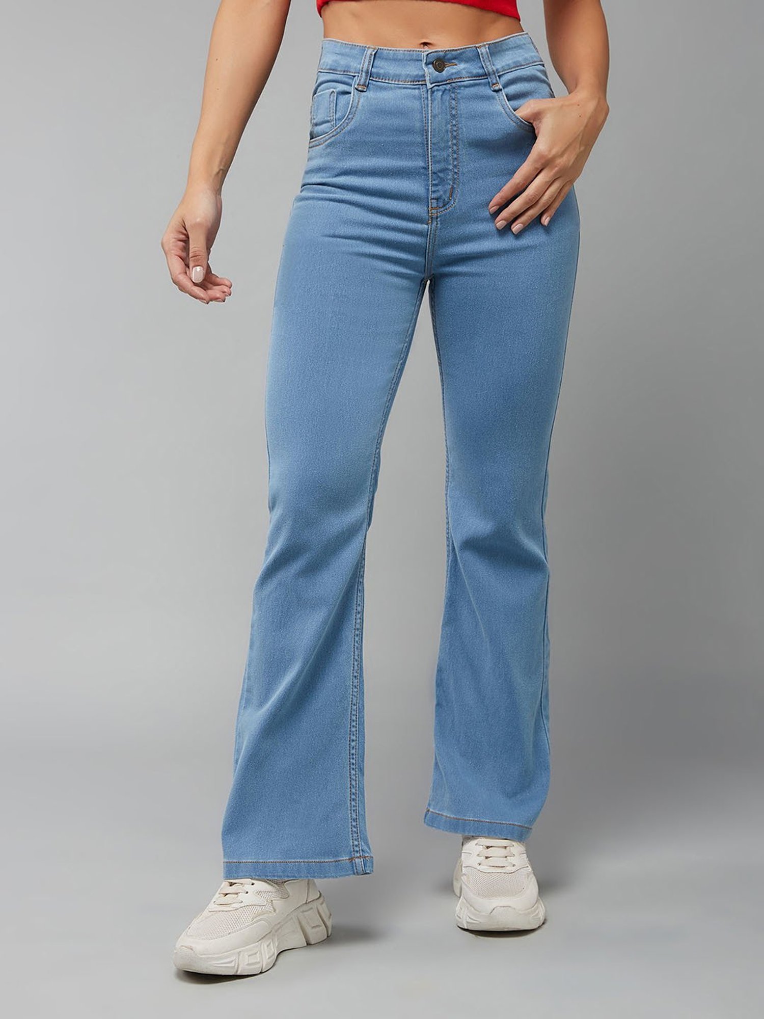 DOLCE CRUDO Blue Denim Relaxed Fit High Rise Bootcut Jeans