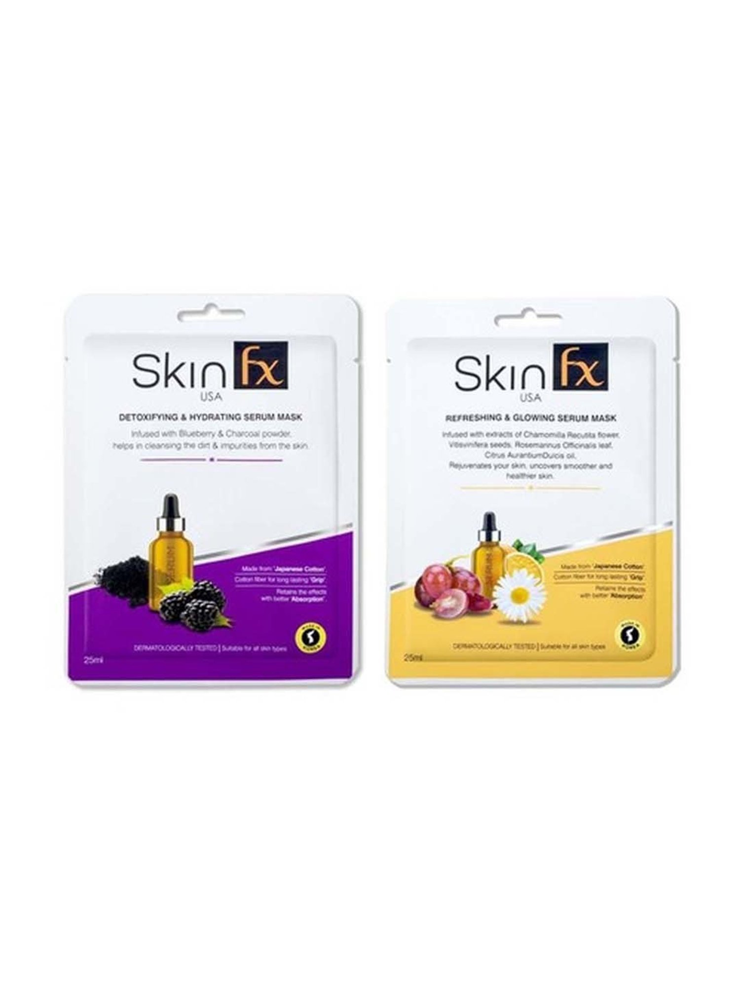 Skin Fx Detoxifying, Hydrating, Refreshing & Glowing Facial Serum Mask - Pack of 2