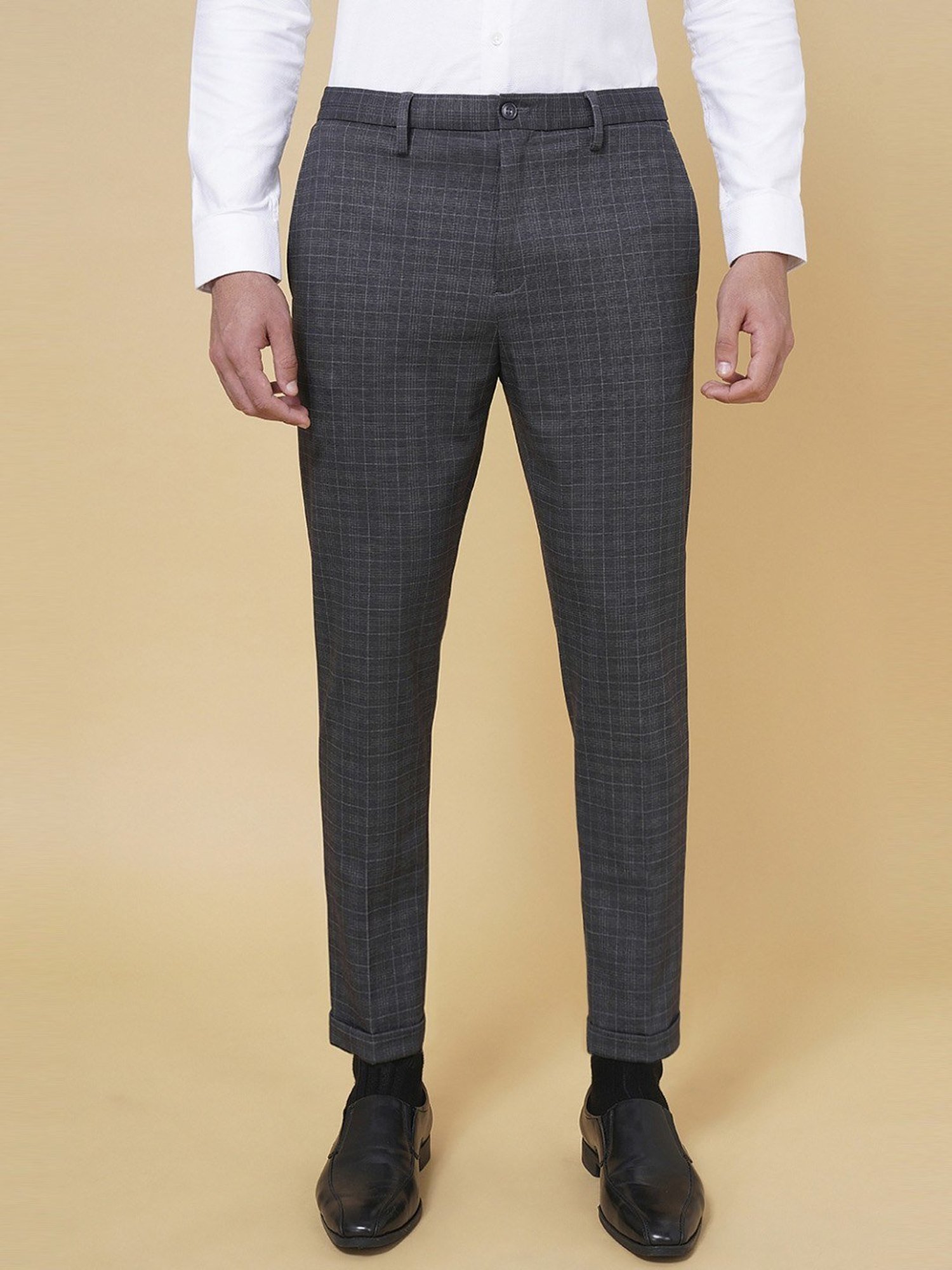 Byford by Pantaloons Grey Regular Fit Printed Trousers
