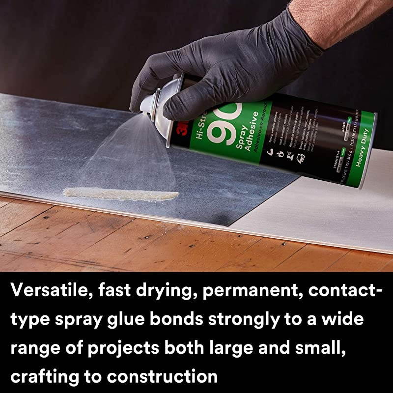 Hi-Strength 90 Spray Adhesive, Permanent, Bonds Laminate, Wood, Concrete, Metal, Plastic, Clear Glue, Net Wt 17.6 oz, Will Spray Upside Down