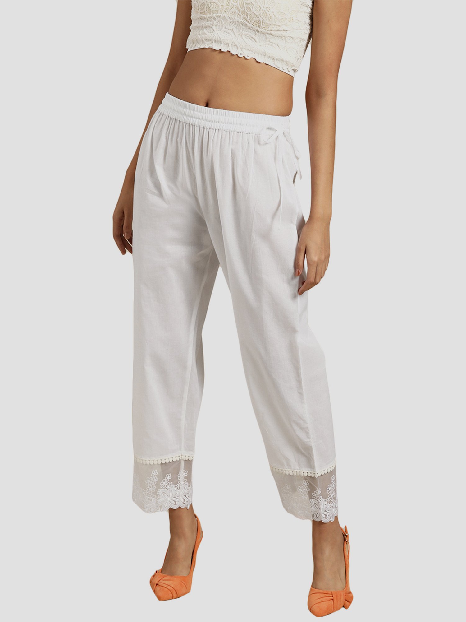 KSUT White Embroidered Pants