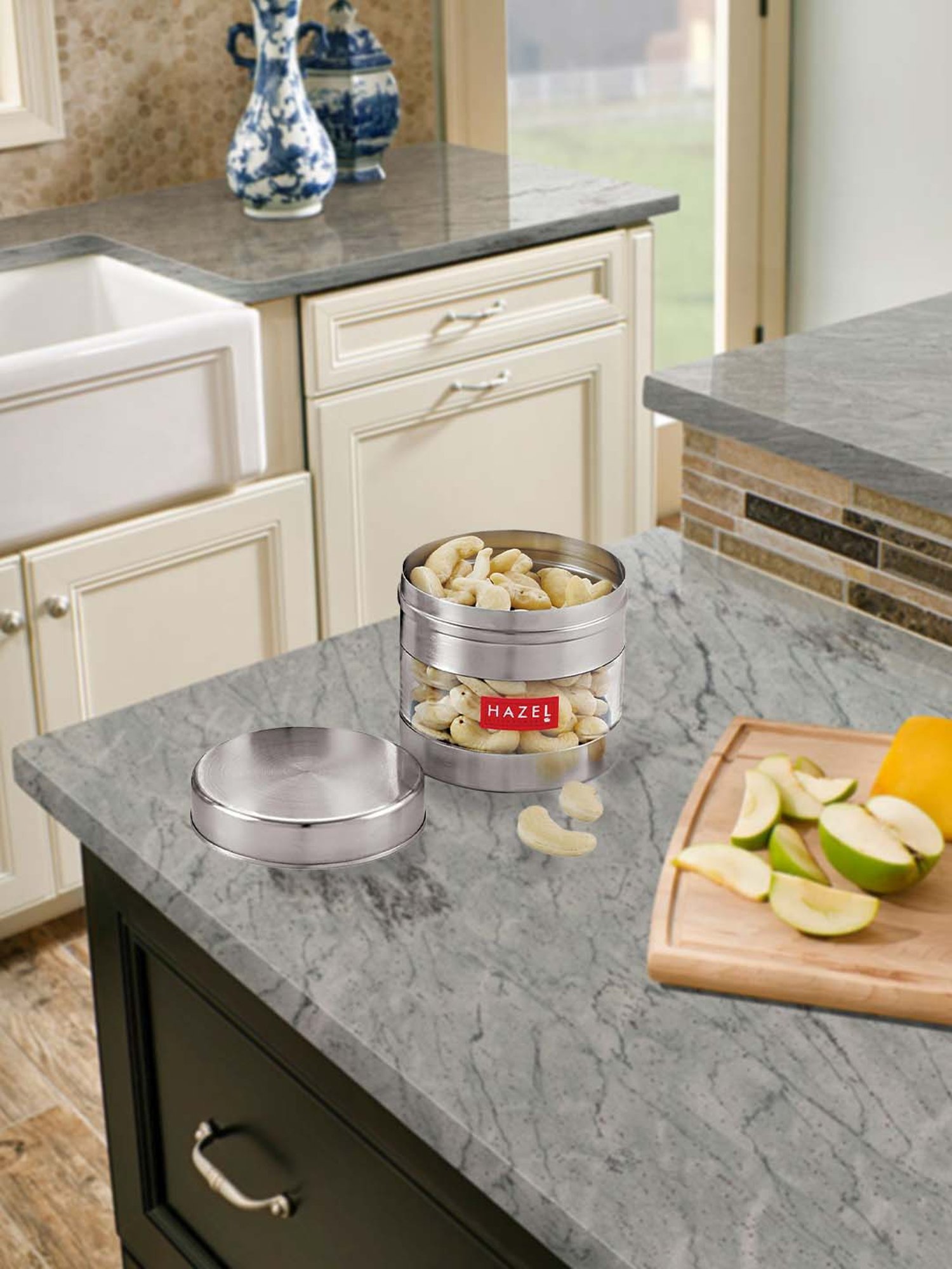 HAZEL Silver Stainless Steel Storage Container (500 ml) - Set of 1