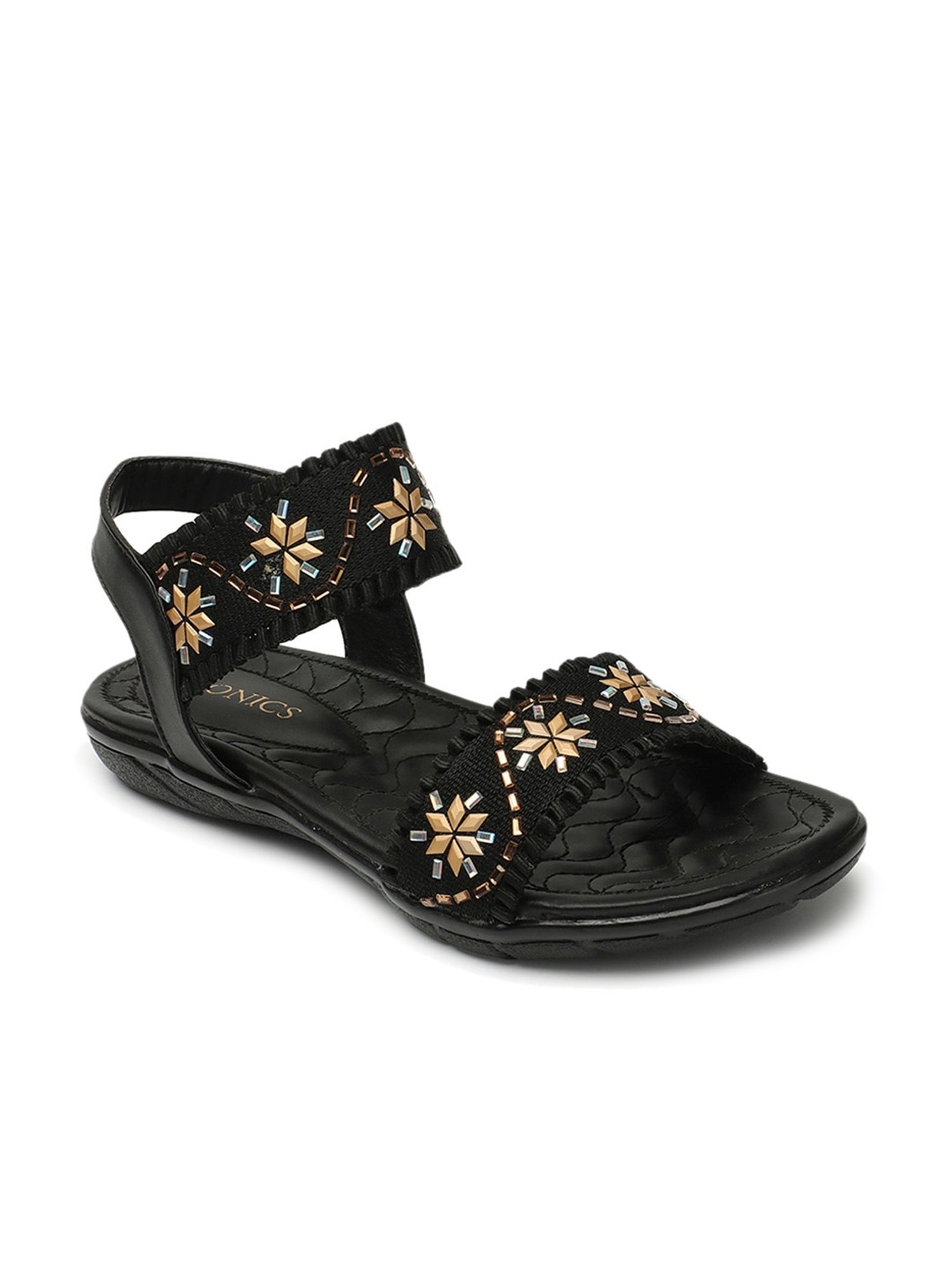Iconics Women's Black Ankle Strap Sandals