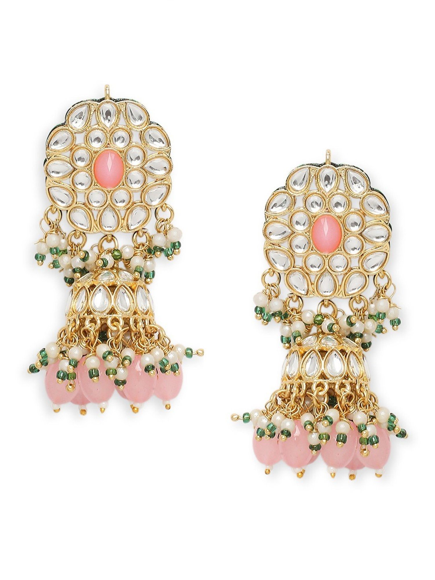 Oomph Pink Jadau Ethnic Necklace, Earring & MaangTikka Set