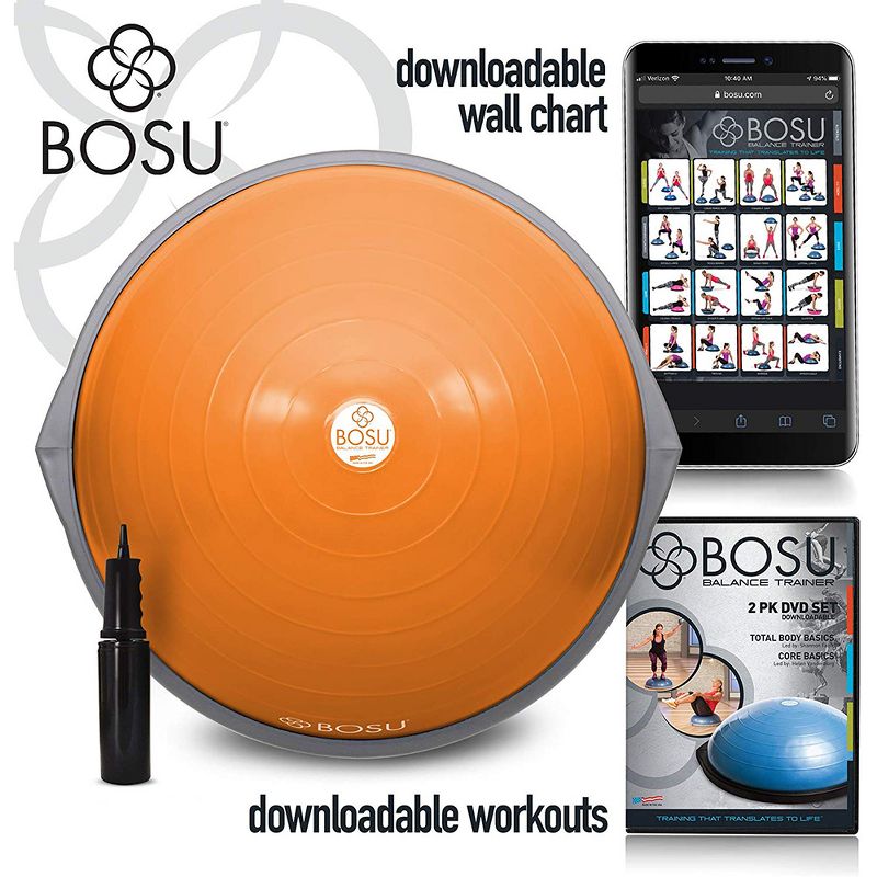 Bosu 72-10850 Home Gym Equipment The Original Balance Trainer 65 cm Diameter, Orange and Gray