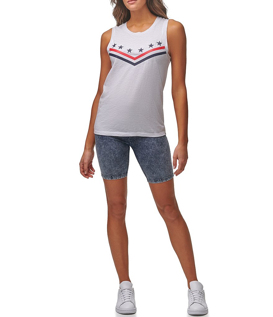 J.McLaughlin Durham Sleeveless Ruffle V-Neck Denim Blouse