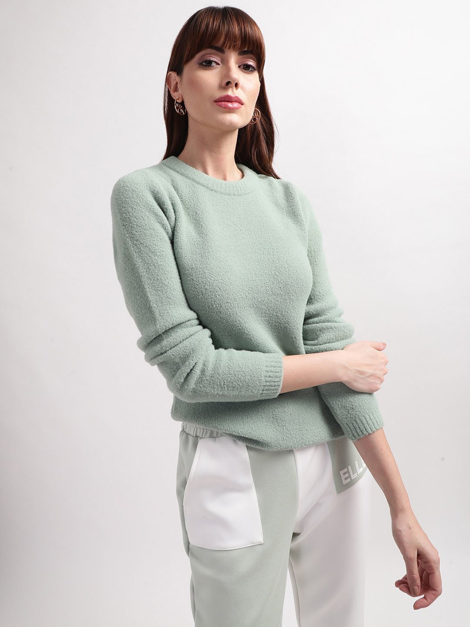 Elle Green Regular Fit Sweater