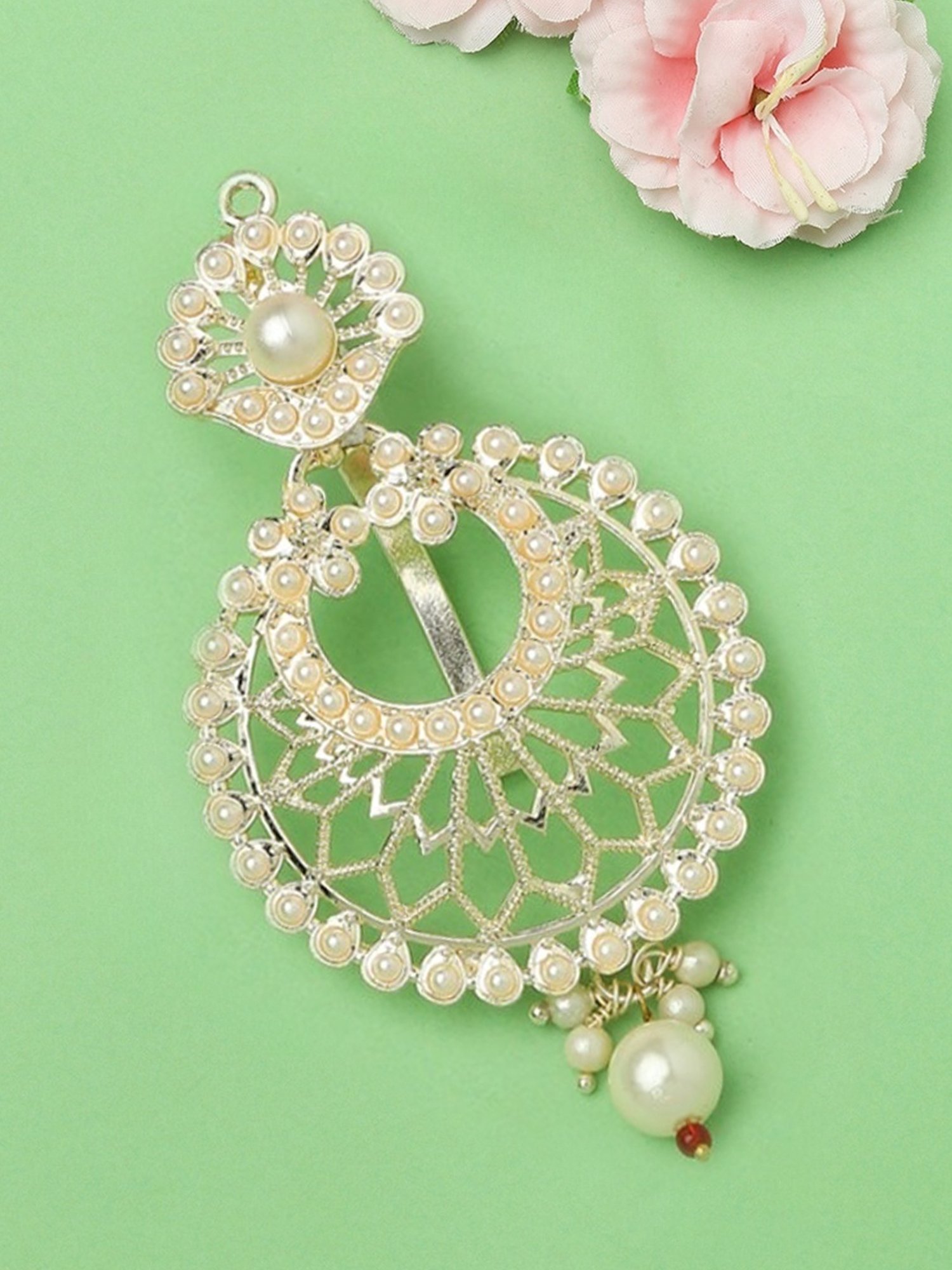 OOMPH Gold Tone Pearls Ethnic Chandbali Style Hair Bun Pin Juda Pin