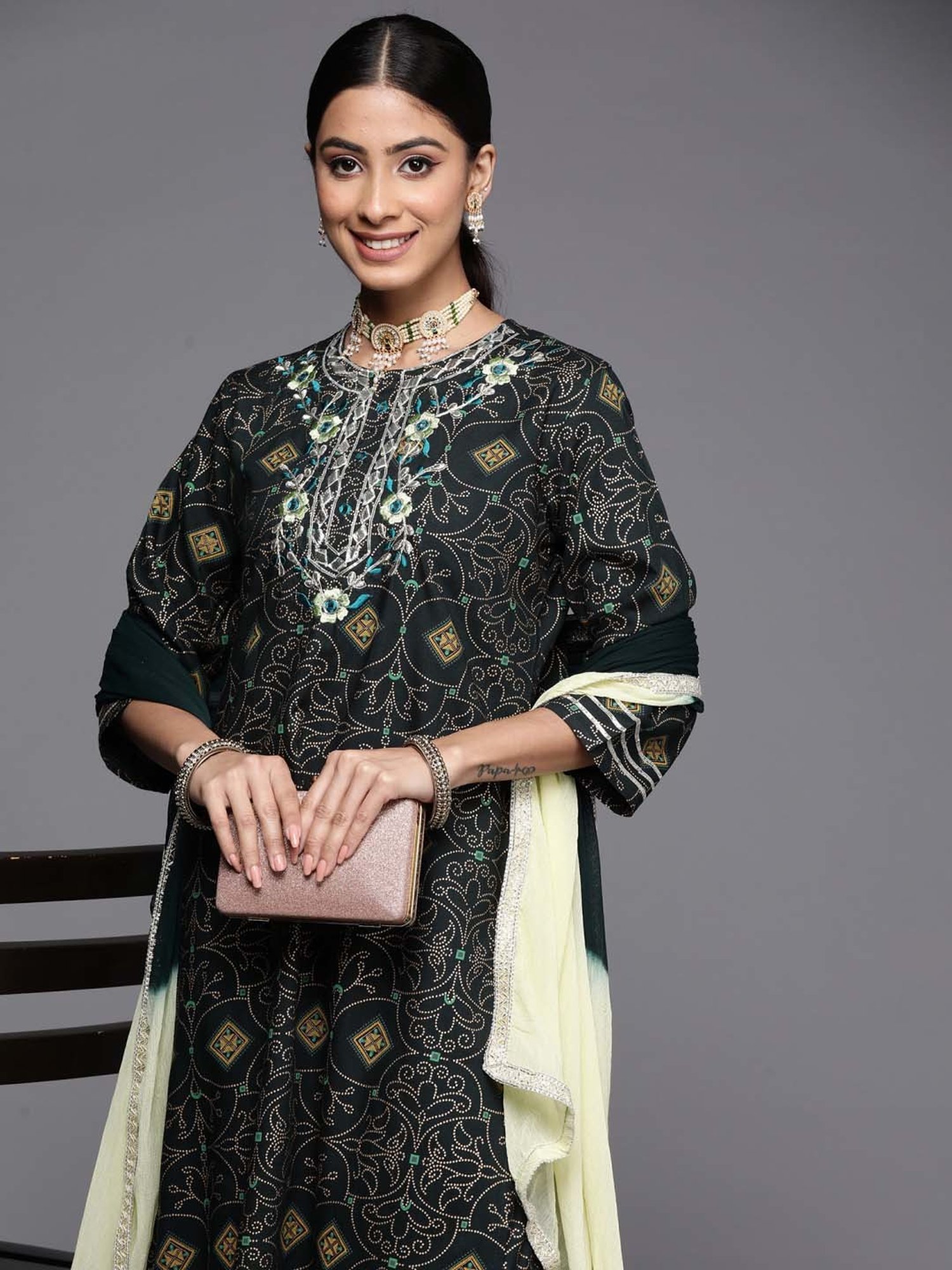 Indo Era Green Embroidered Kurta Sharara Set With Dupatta