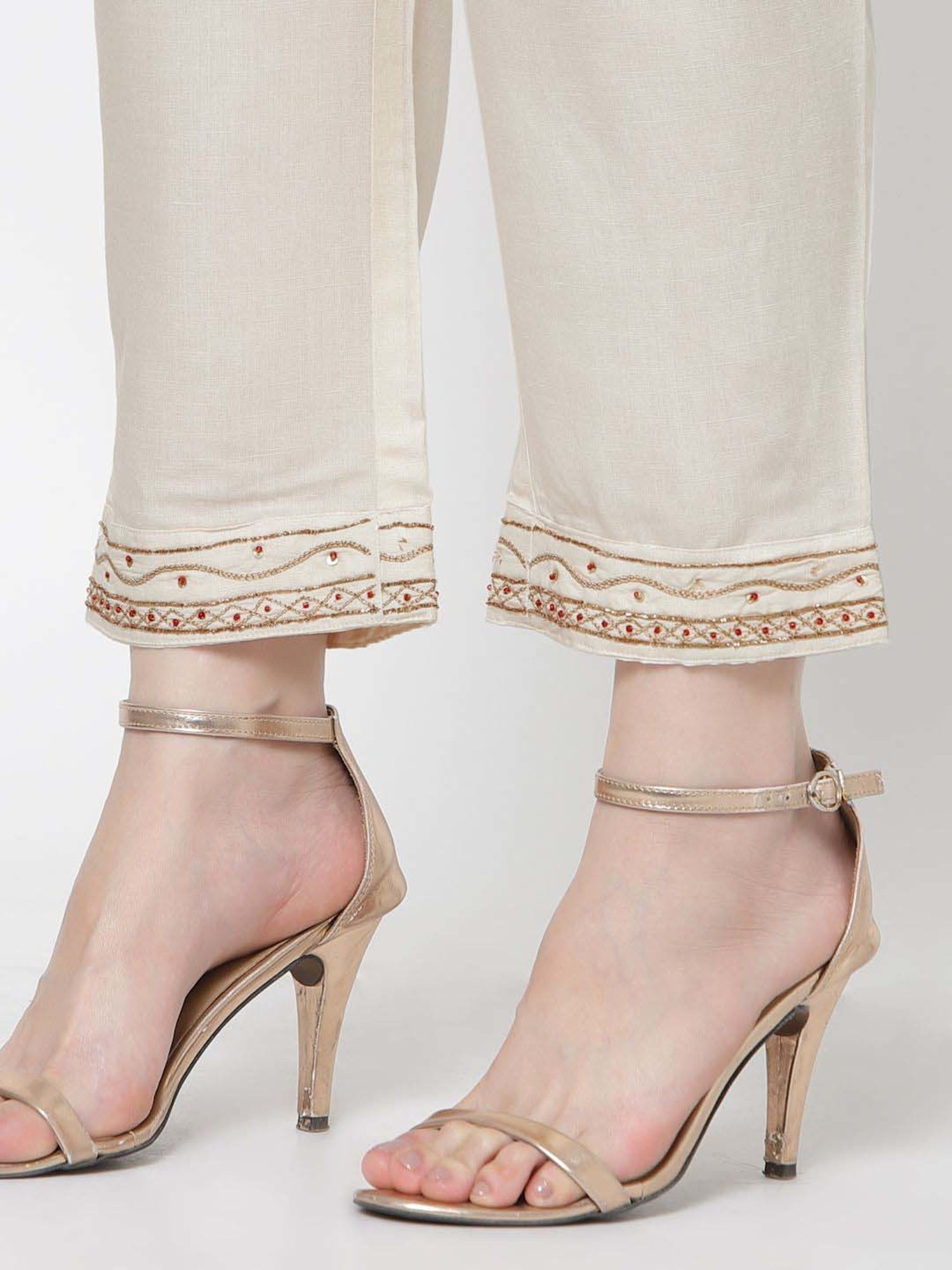 DART STUDIO White Linen Regular Fit Palazzos