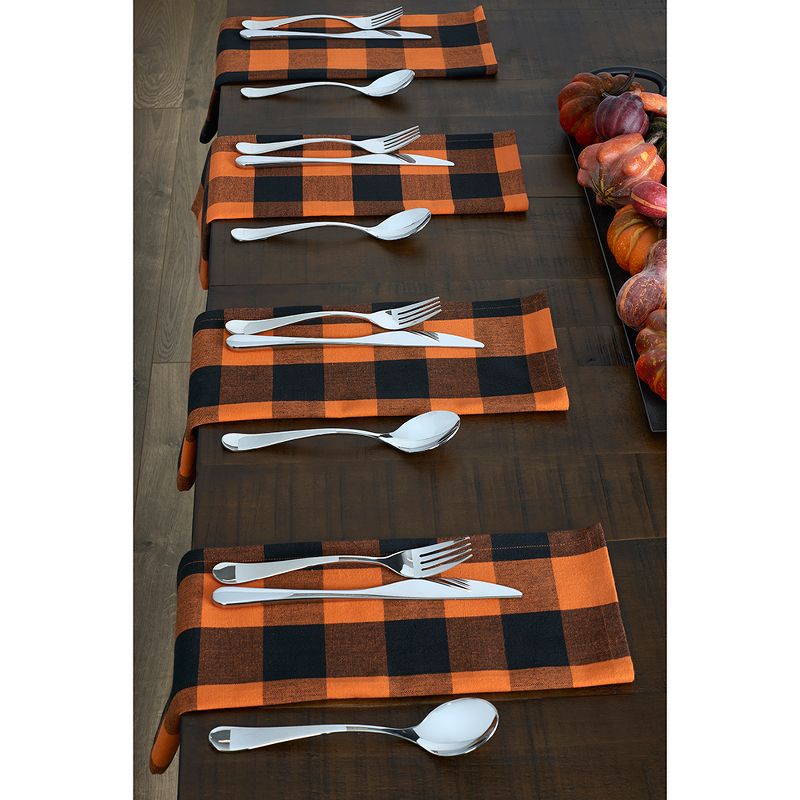 Farmhouse Living Fall Buffalo Check Napkins, Set of 4 - 20" x 20" - Black/Orange - Elrene Home Fashions