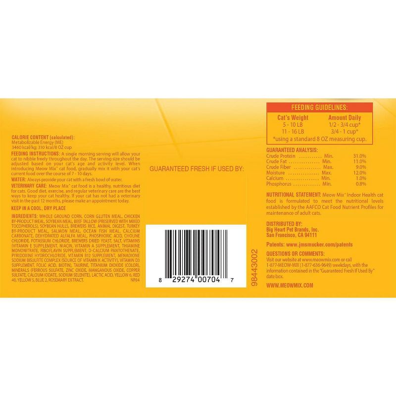 Meow Mix Indoor Health with Flavors of Chicken, Turkey & Salmon Adult Complete & Balanced Dry Cat Food - 6.3lbs