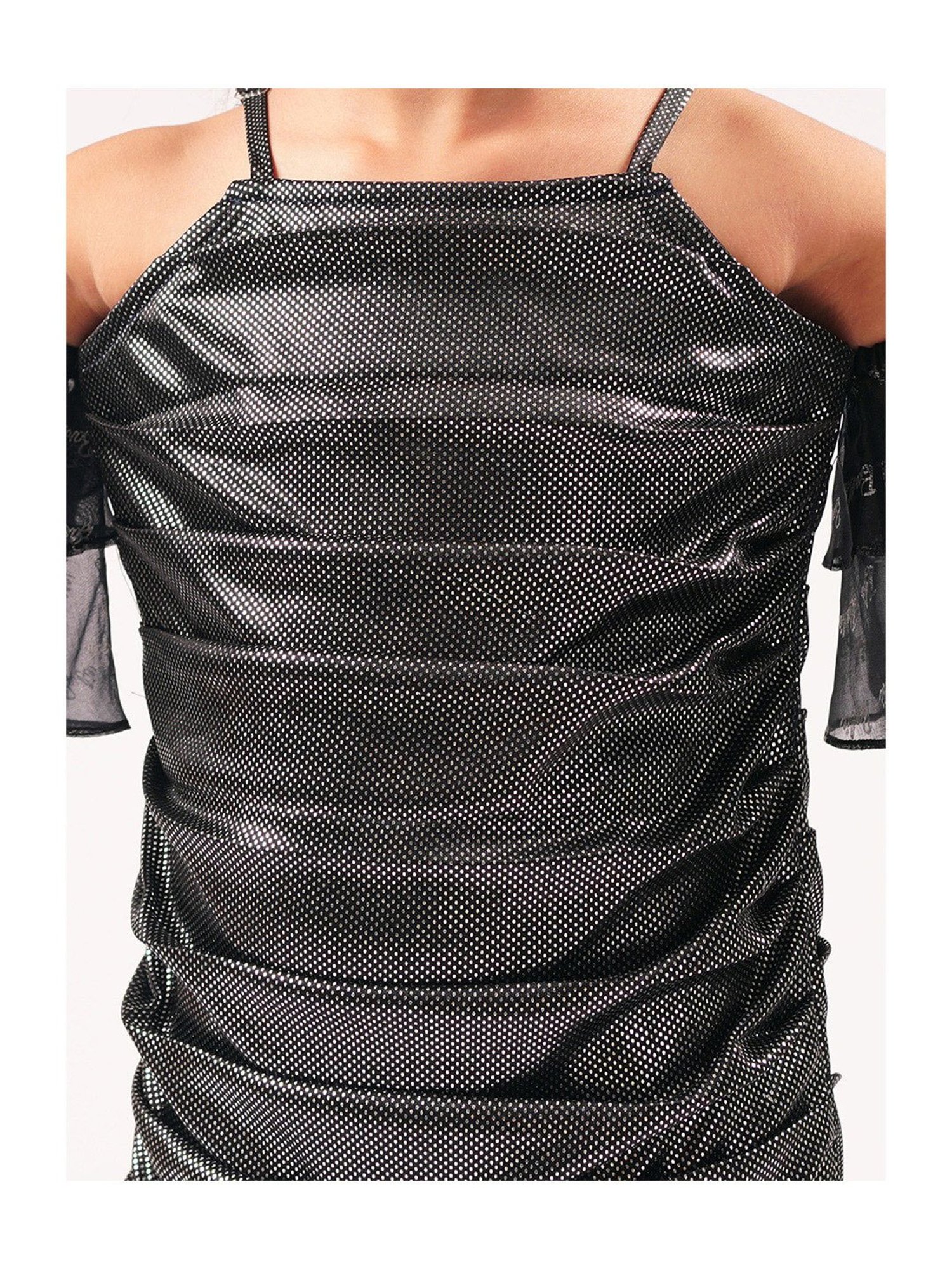 Lil Drama Kids Black Printed Dress with Detachable Sleeves