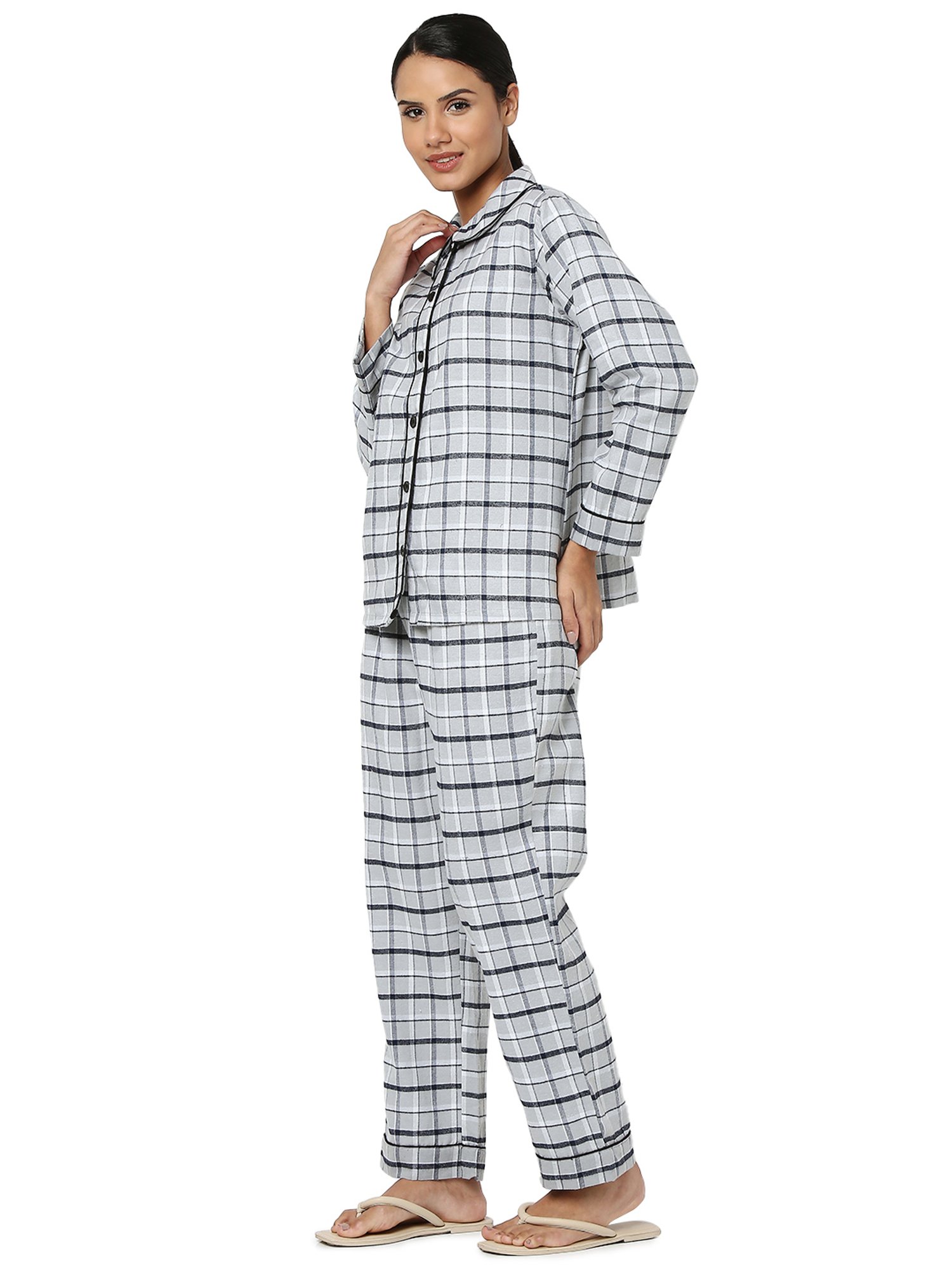 Smarty Pants Grey & Black Cotton Checks Shirt With Pyjamas