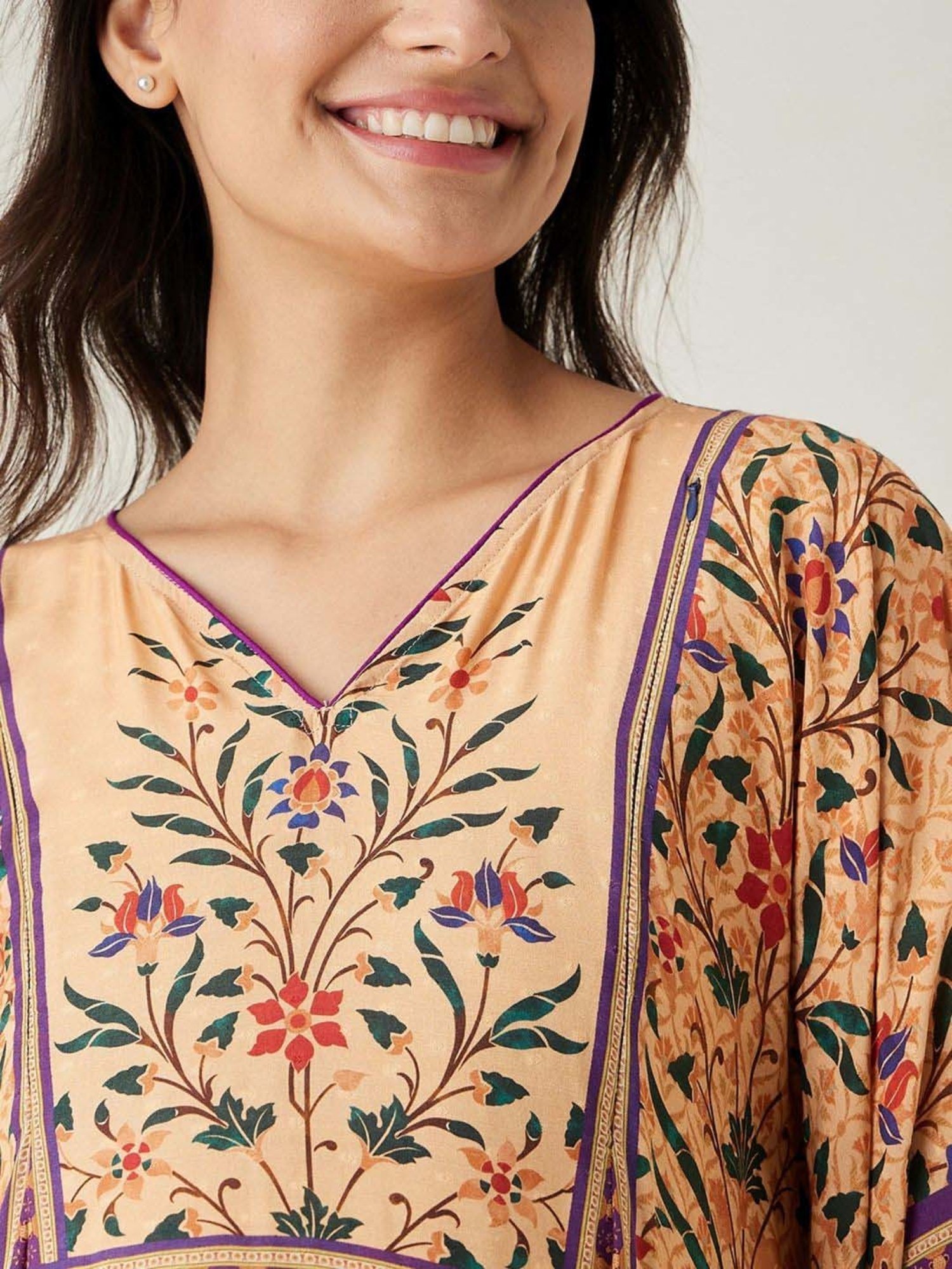 The Kaftan Company Beige Printed Maternity Kaftan